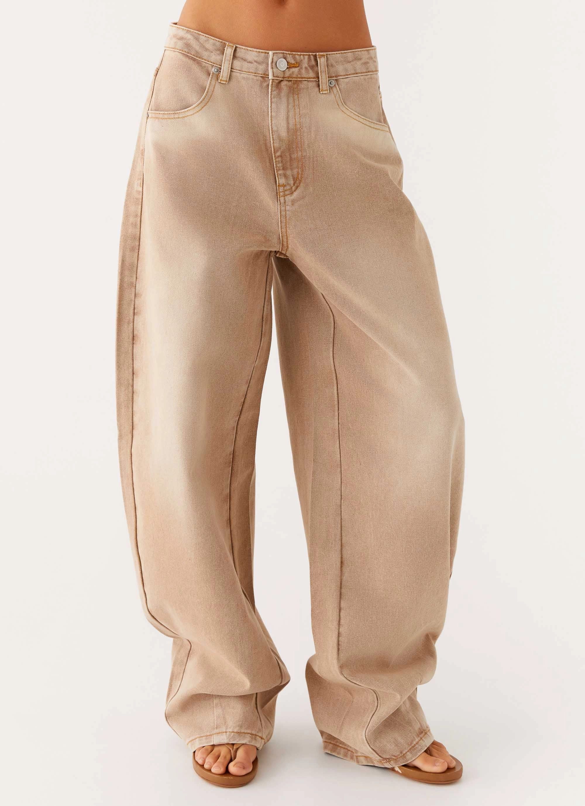 Fade Resistant Finish Khalil Baggy Jeans - Tan