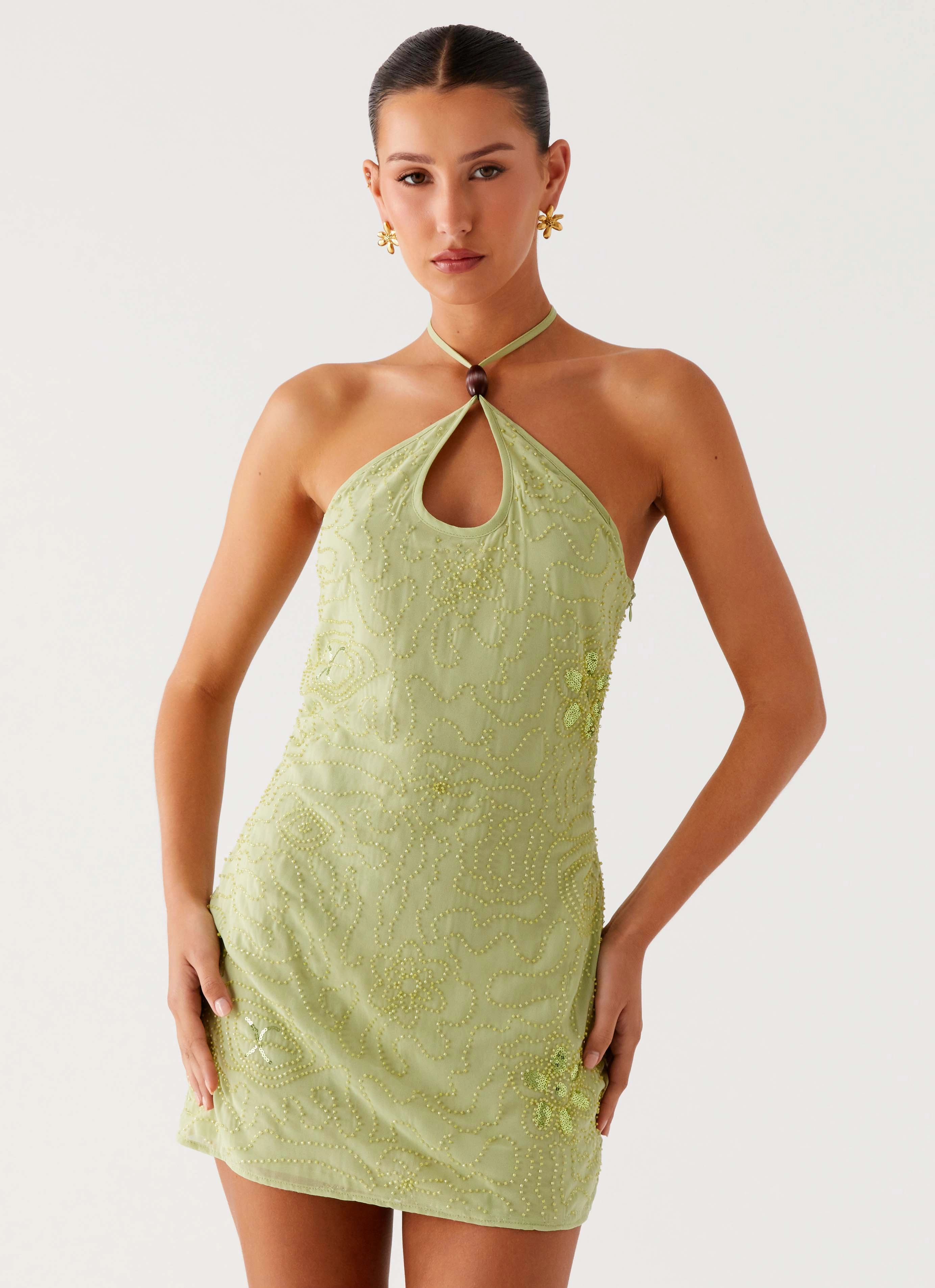 Kiara Beaded Mini Dress - Mint urban vibe