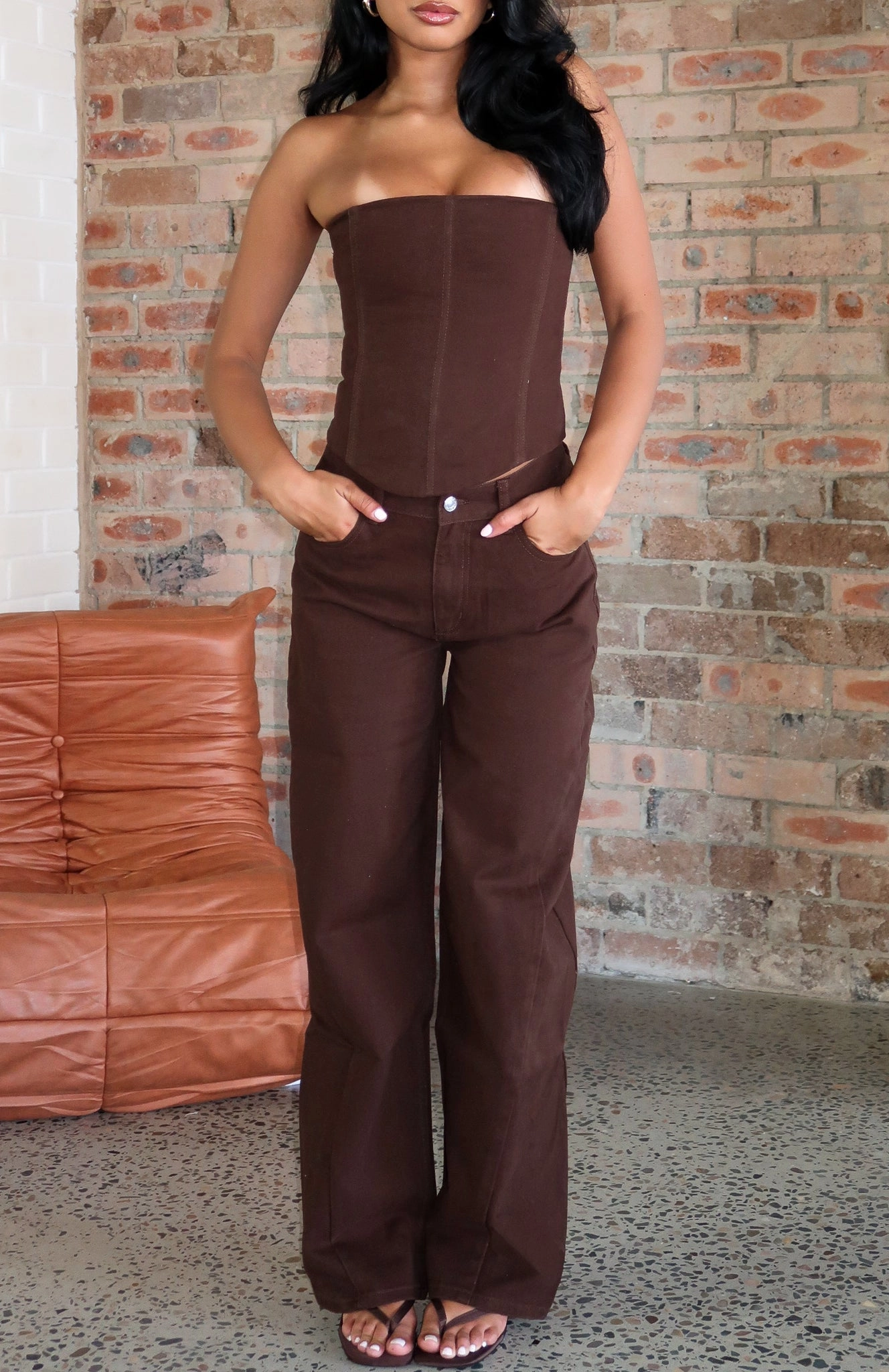 Kiara Mid Rise Barrel Leg Jeans Chocolate Wash School Fit