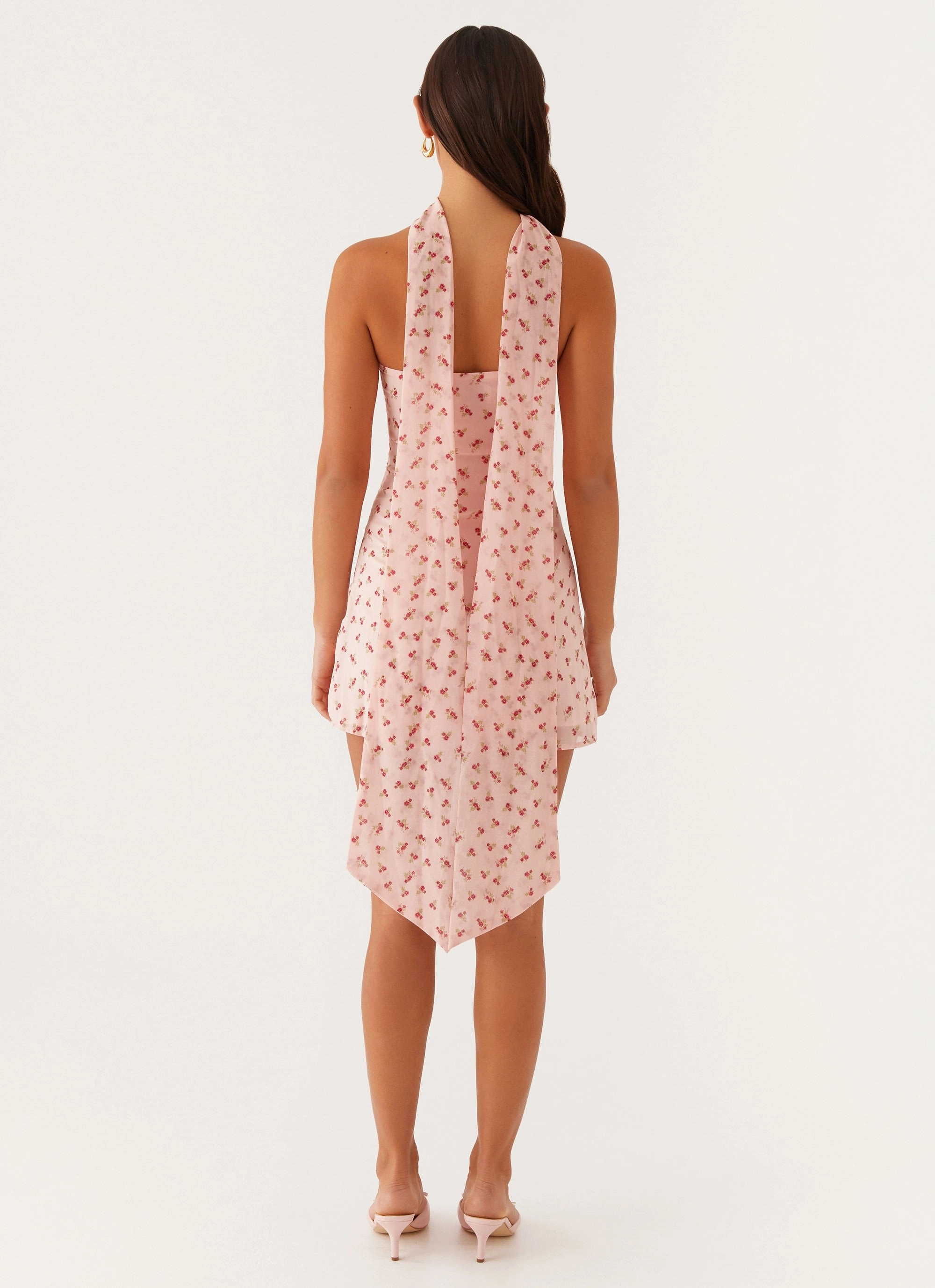 Soft Waist Bold Cut Kiesha Strapless Scarf Mini Dress - Pink Flower