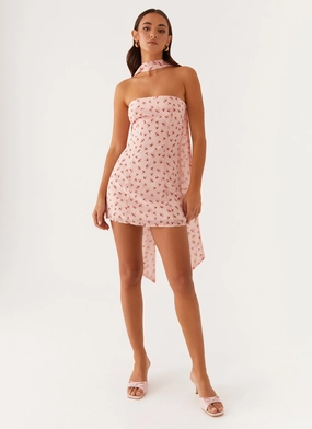 Sophisticated Wear Kiesha Strapless Scarf Mini Dress - Pink Flower