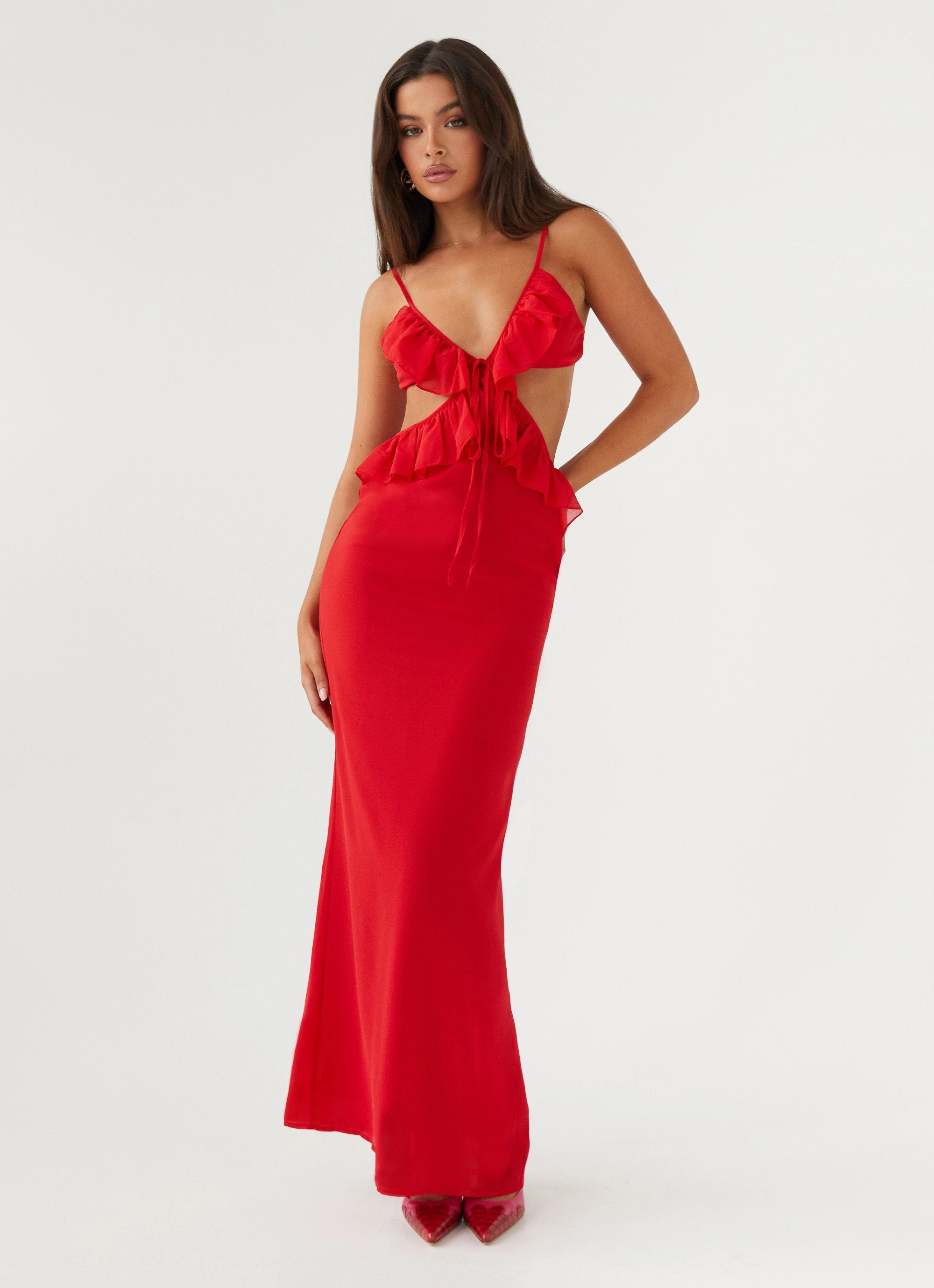 Seasonal Must-Have Klara Cut Out Maxi Dress - Red