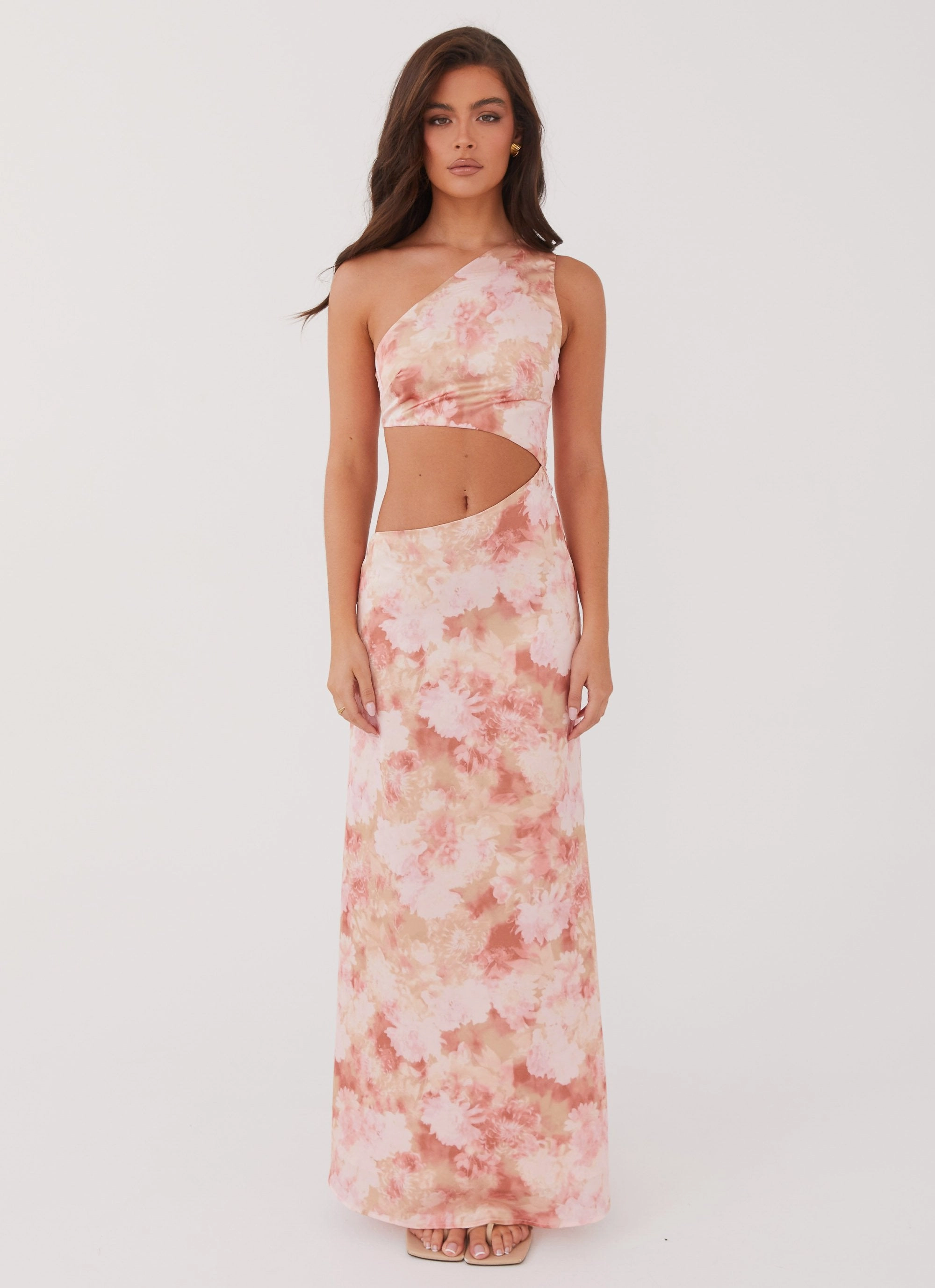 Krista One Shoulder Maxi Dress - Flower Garden Velvet-Touch