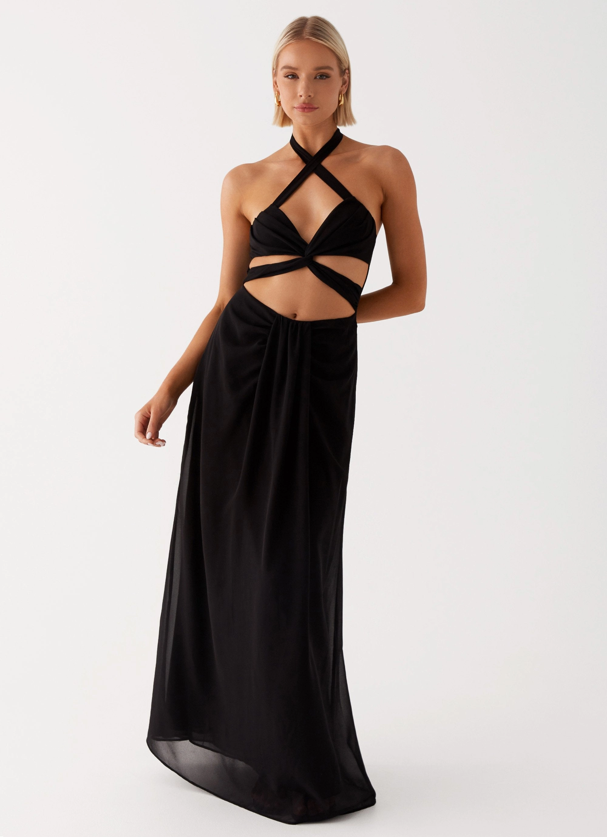Flattering Waist Design Lady Marmalade Maxi Dress - Black