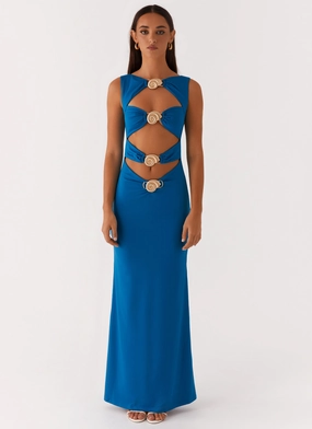 Cozy Energy Lagoon Cut Out Maxi Dress - Royal Blue