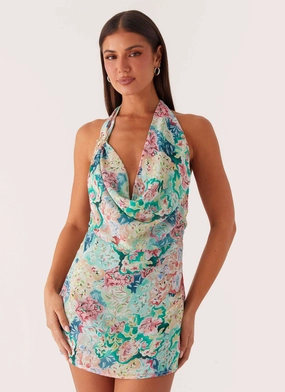 Radiant Mood Laid-Back Cowl Mini Dress - Santorini Floral