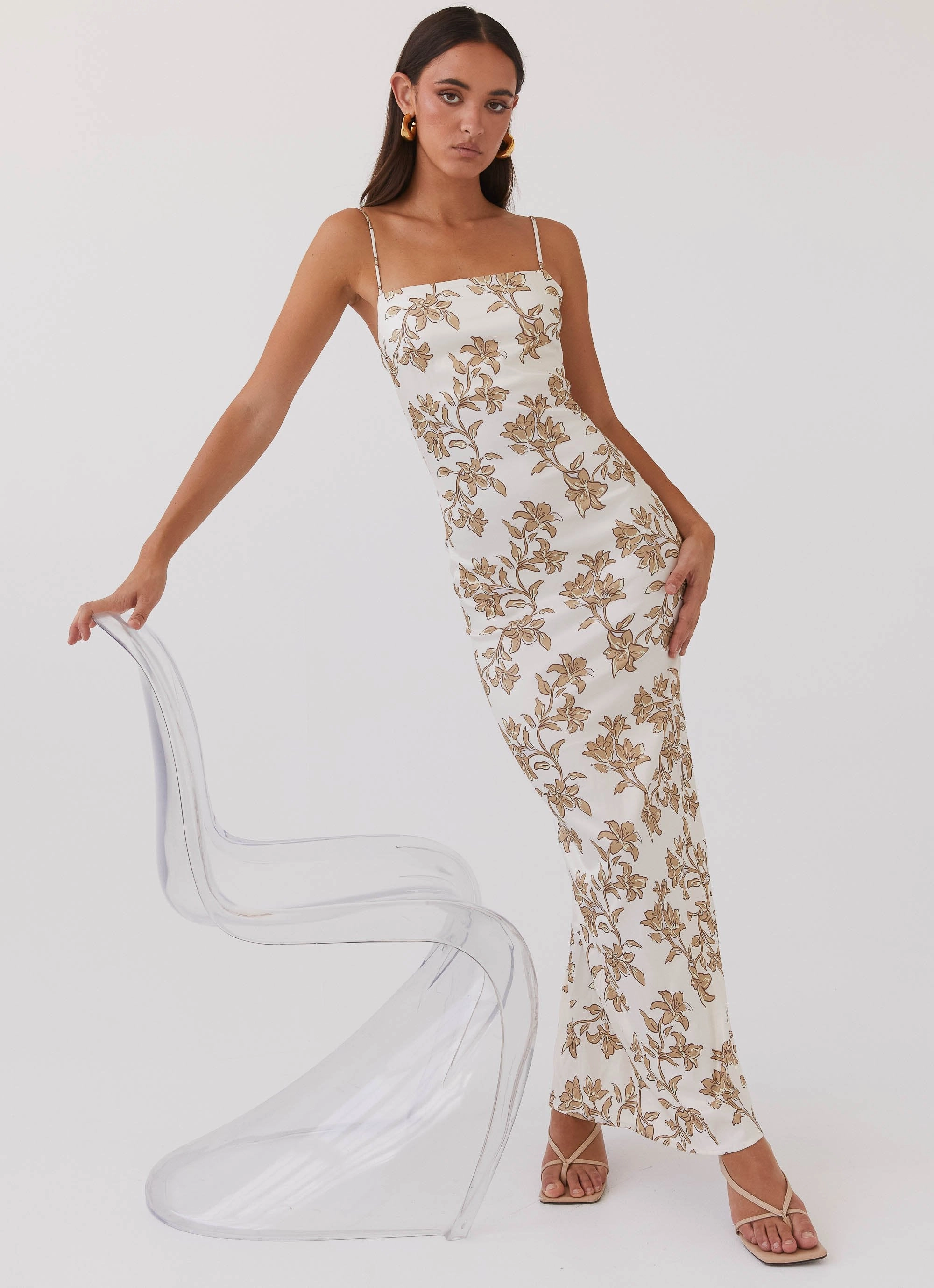 Luxurious Feel Sheer Element Lara Satin Maxi Dress - Hazel Bloom