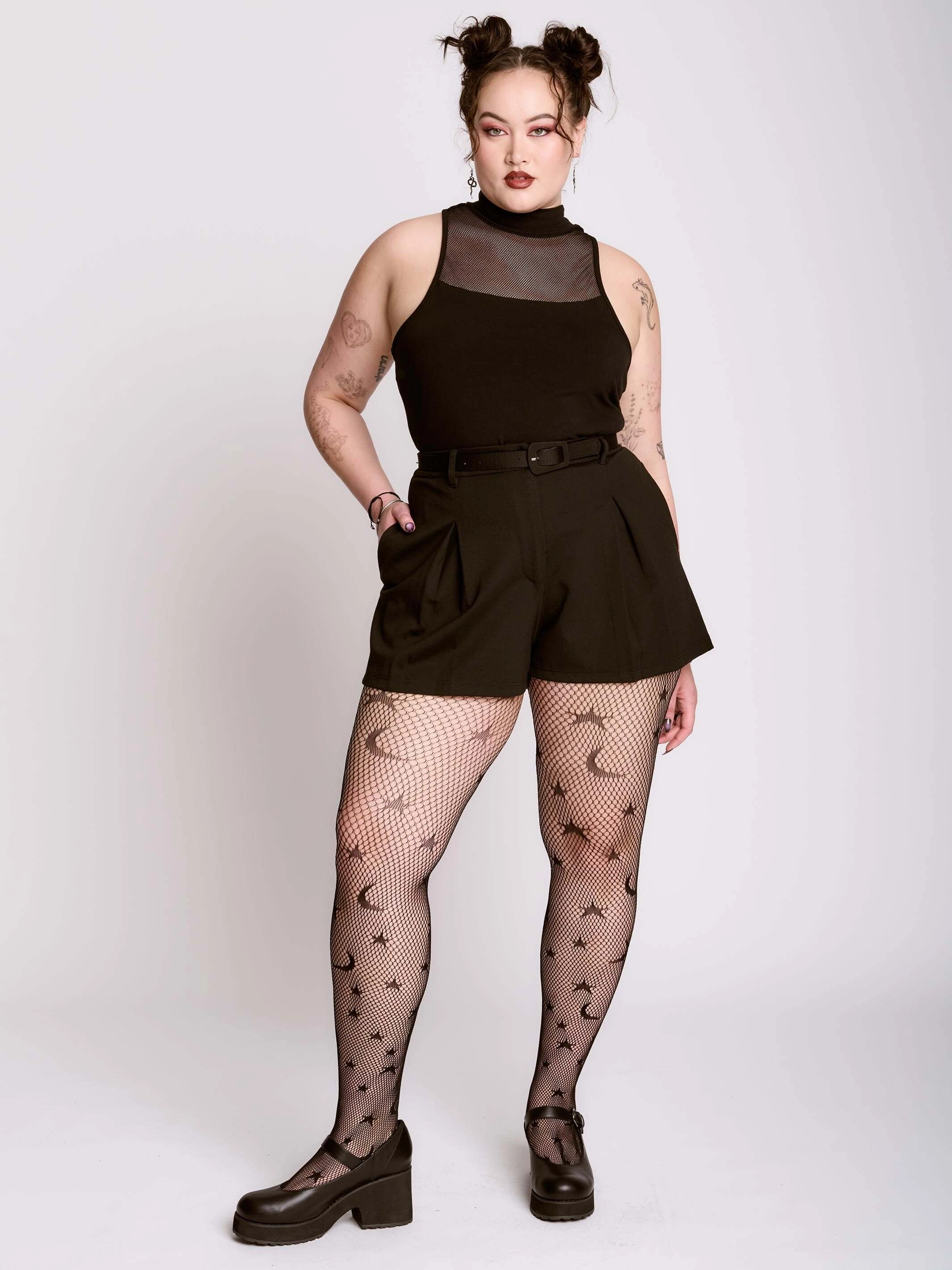 Double Stitched Reinforcement Heat Sealed Edges Fishnet Mock Neck Tank