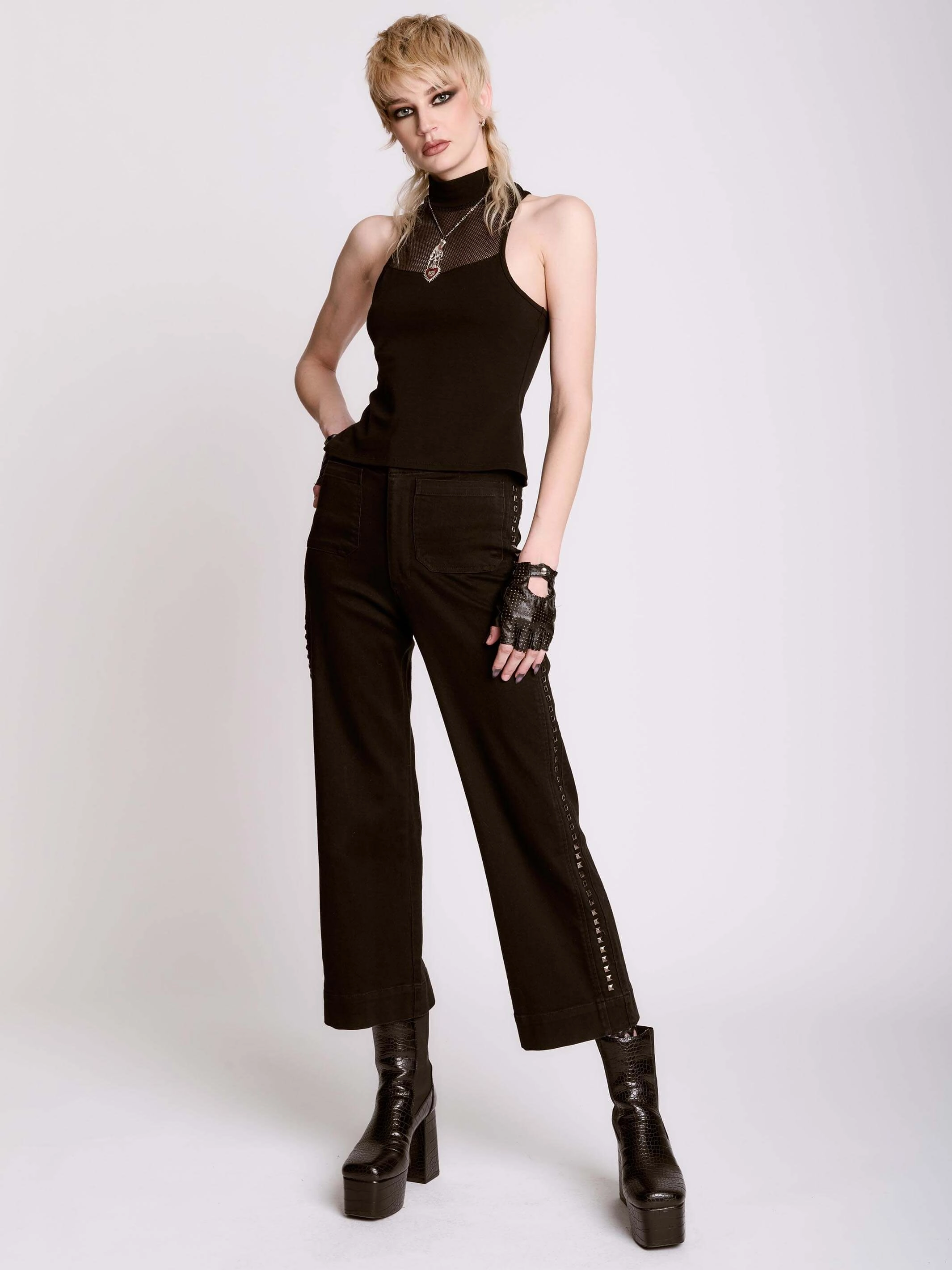 Fishnet Mock Neck Tank High Energy Return Fabric