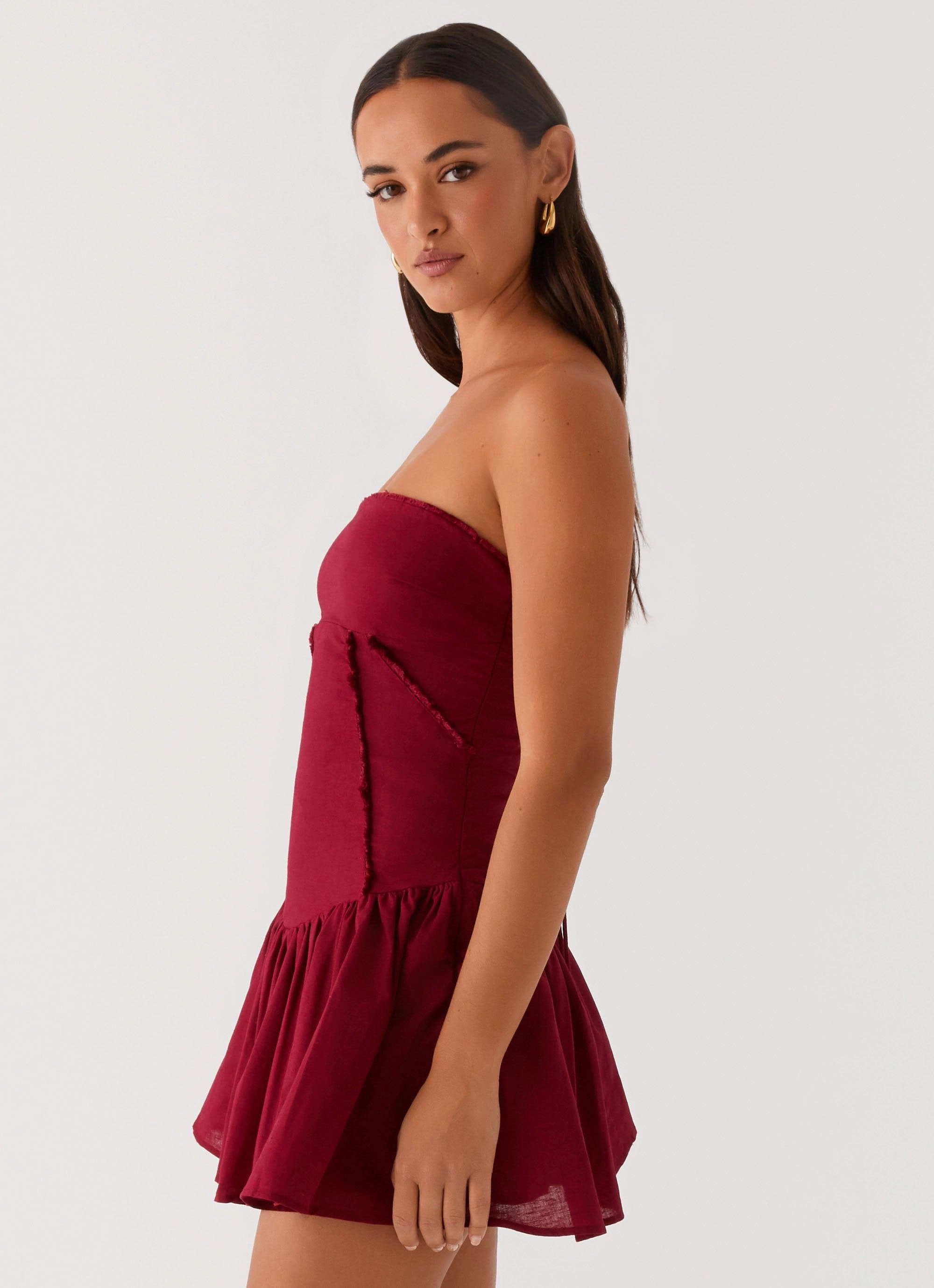 Larnie Linen Mini Dress - Deep Red Elegant Everyday Minimal Cut
