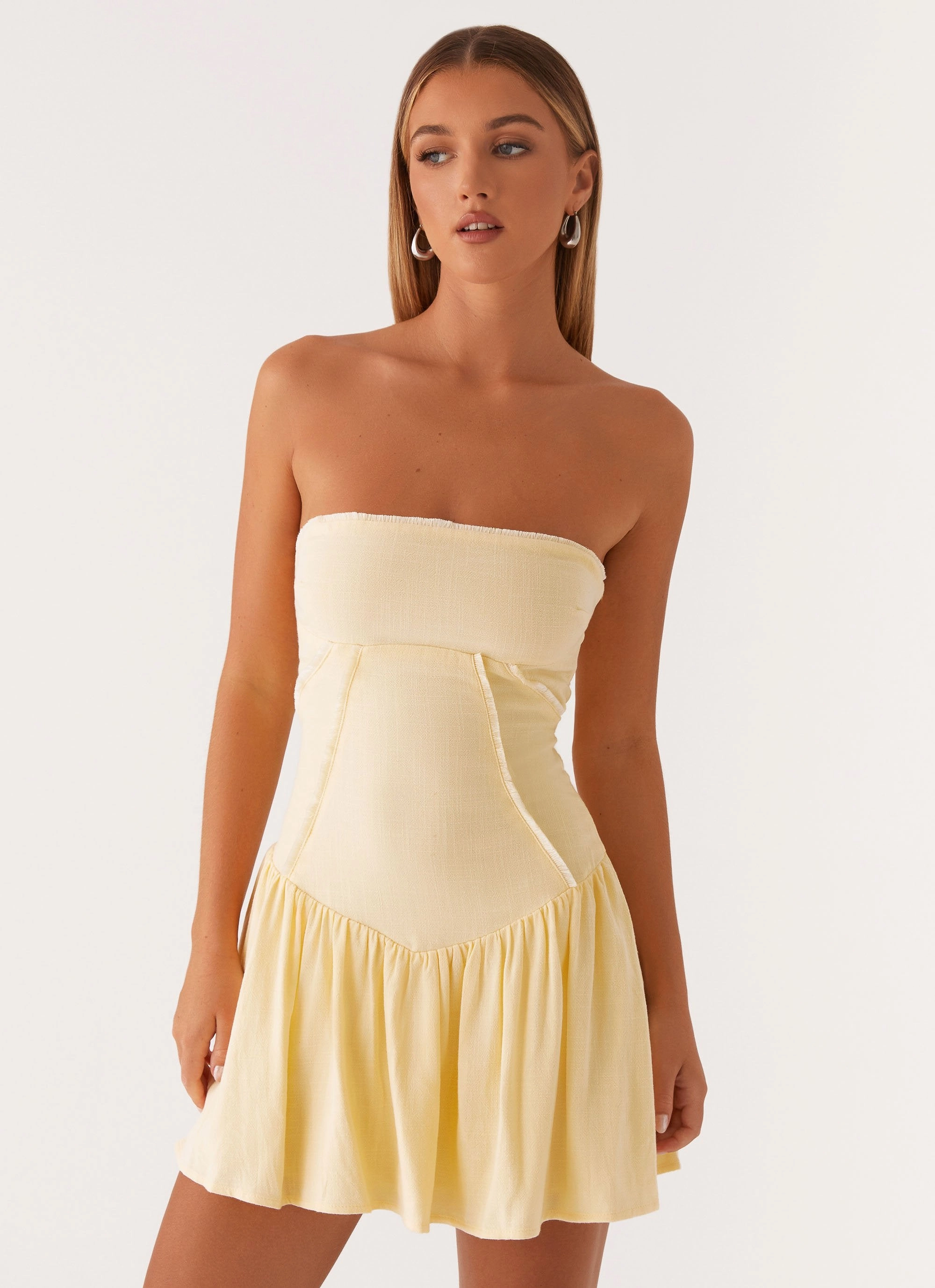 Larnie Linen Mini Dress - Lemon Cozy And Stylish