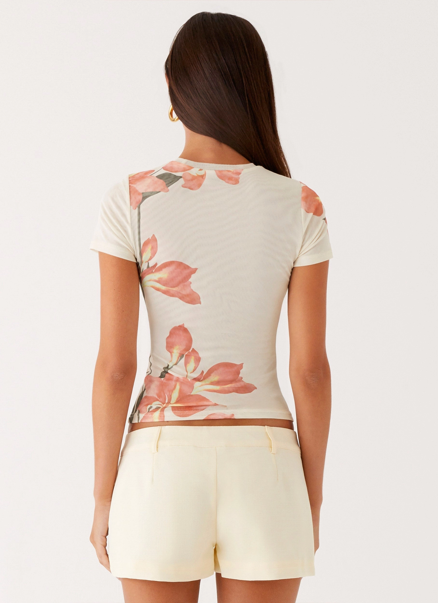 Street Ready Solid color purity Late Night Mesh Baby Tee - Siena Floral