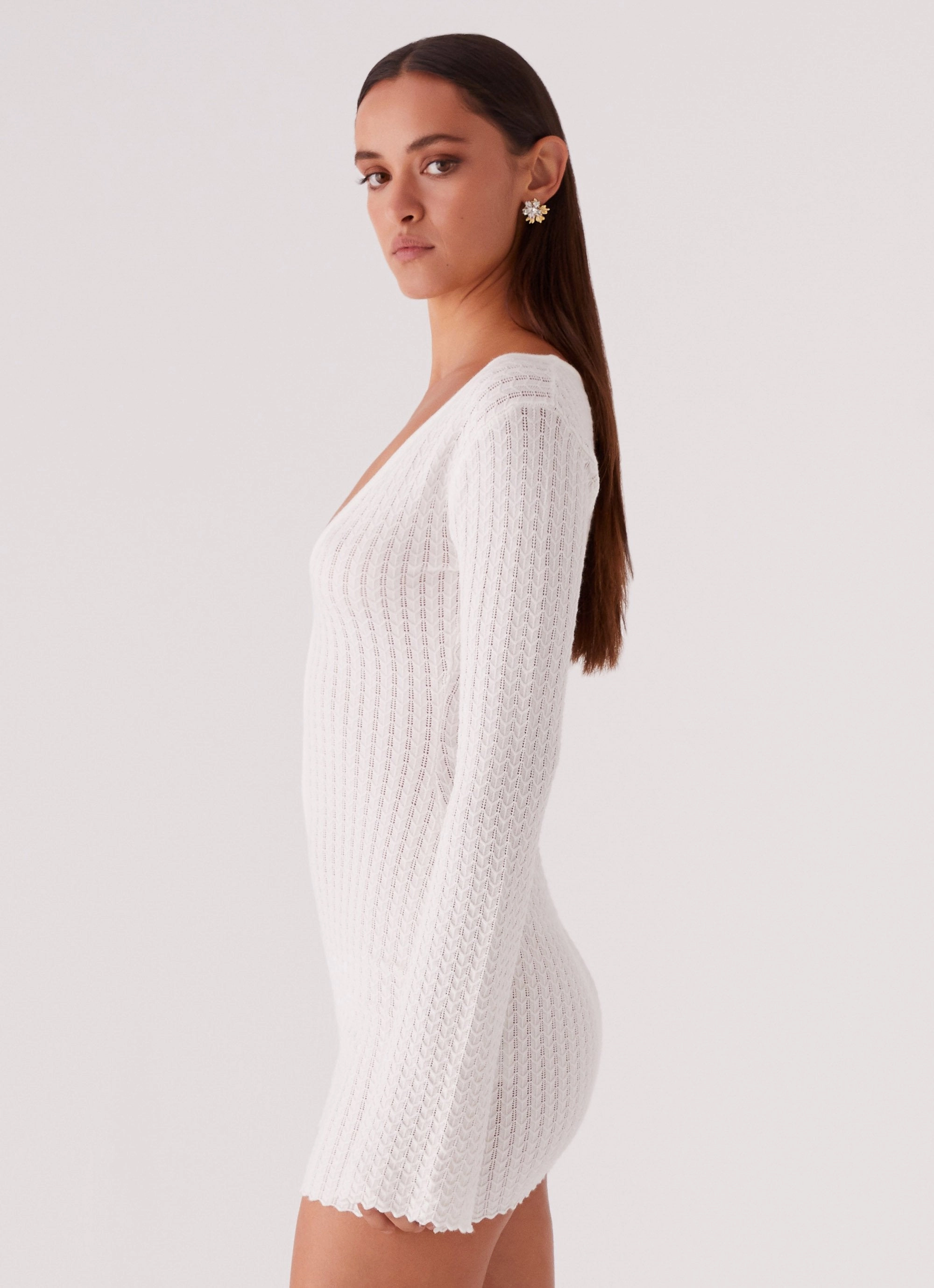 Lavelle Knit Mini Dress - Ivory Festival Mood Formal Aura