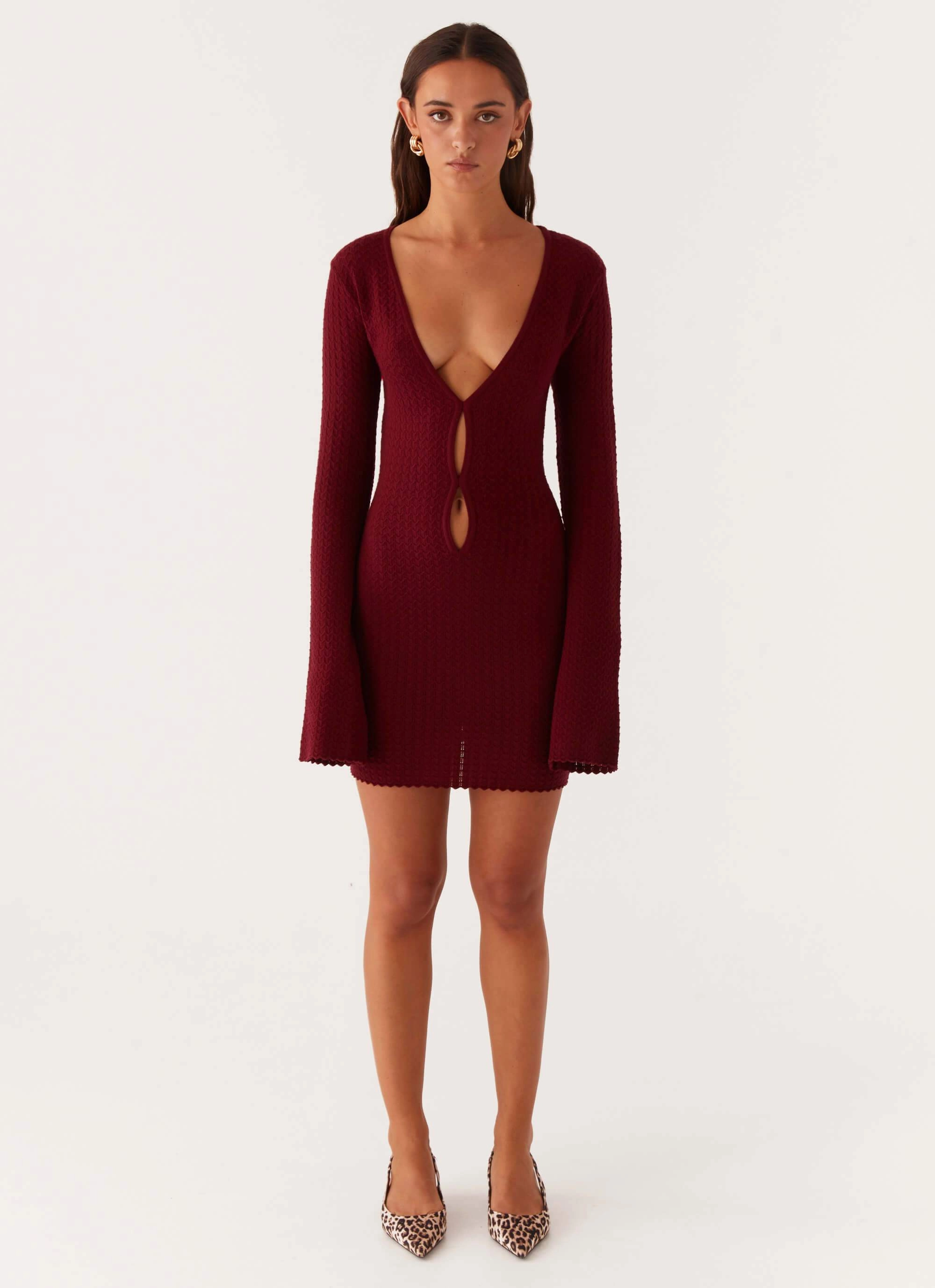 Lavelle Knit Mini Dress - Maroon All Occasion