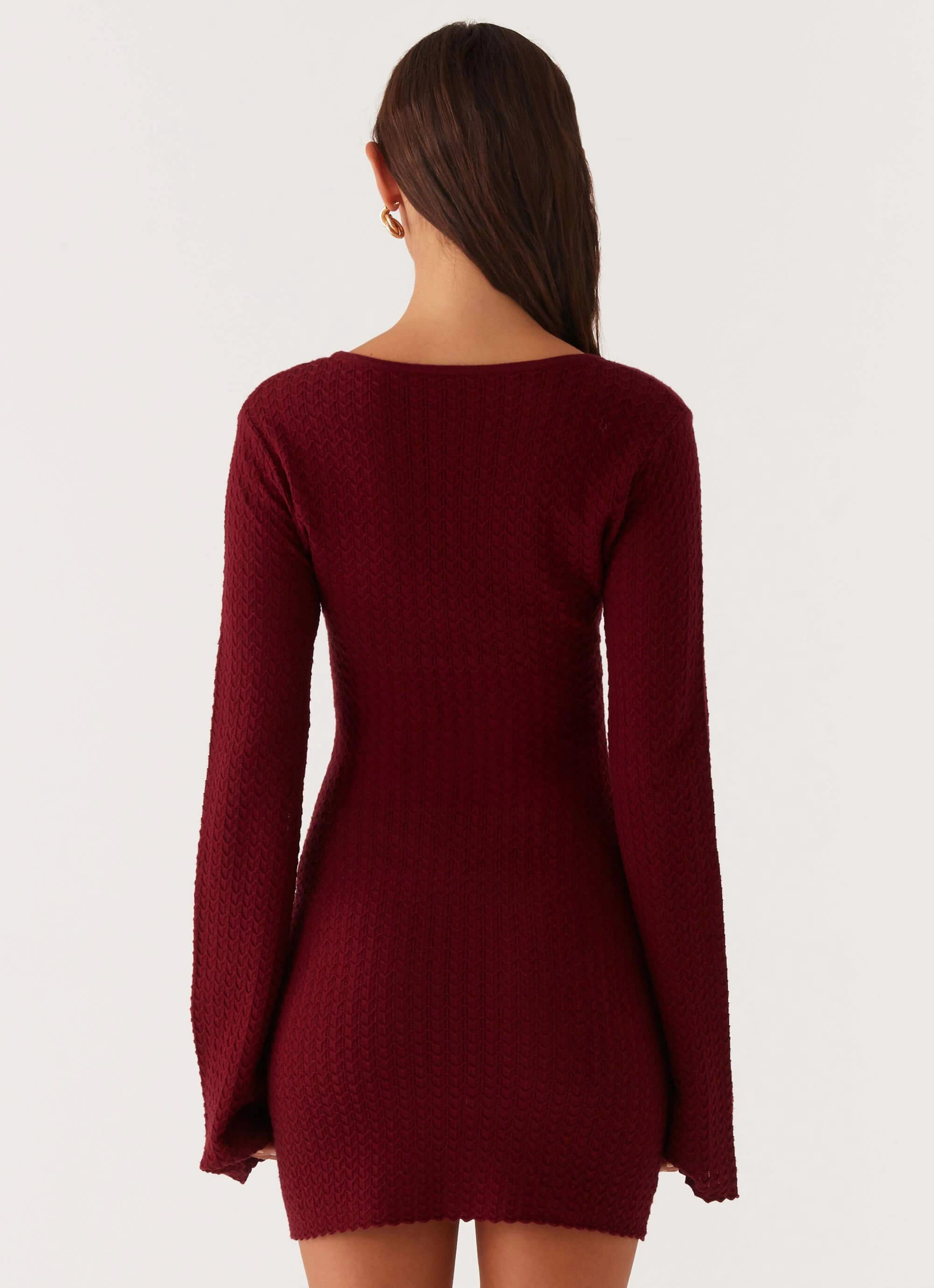 Urban Style Sophisticated and Relaxed Lavelle Knit Mini Dress - Maroon