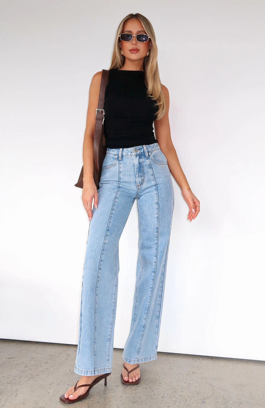 Reinforced Stitching Layla Mid Rise Straight Leg Jeans Light Blue