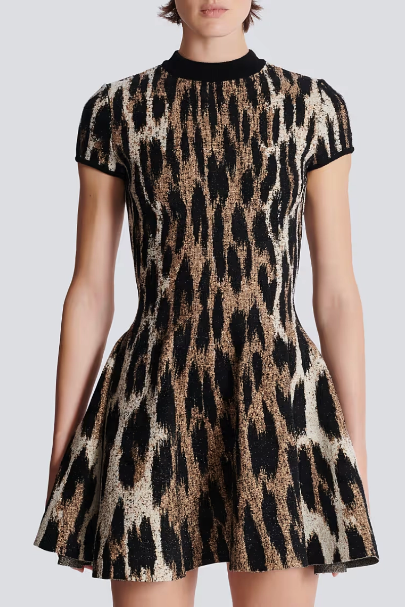 Clean Lines Halter-Neck Leopard Print Jacquard Knit Dress