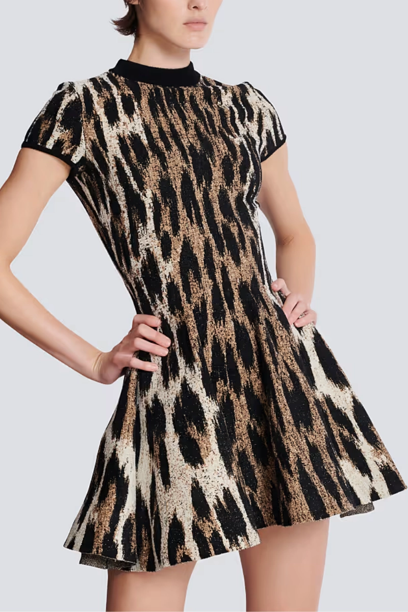Silky Form Leopard Print Jacquard Knit Dress