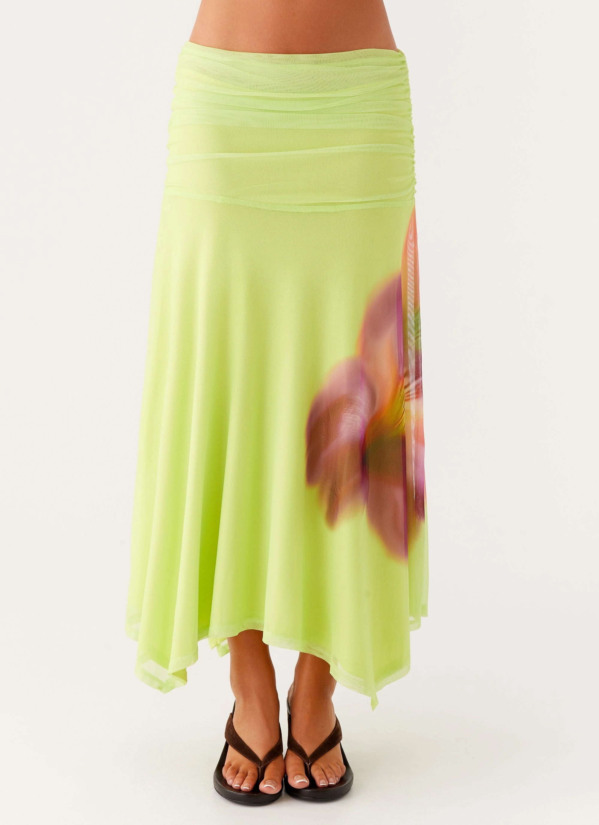 Limited Release Seamless Design Liana Ruched Maxi Skirt - Green Tropical