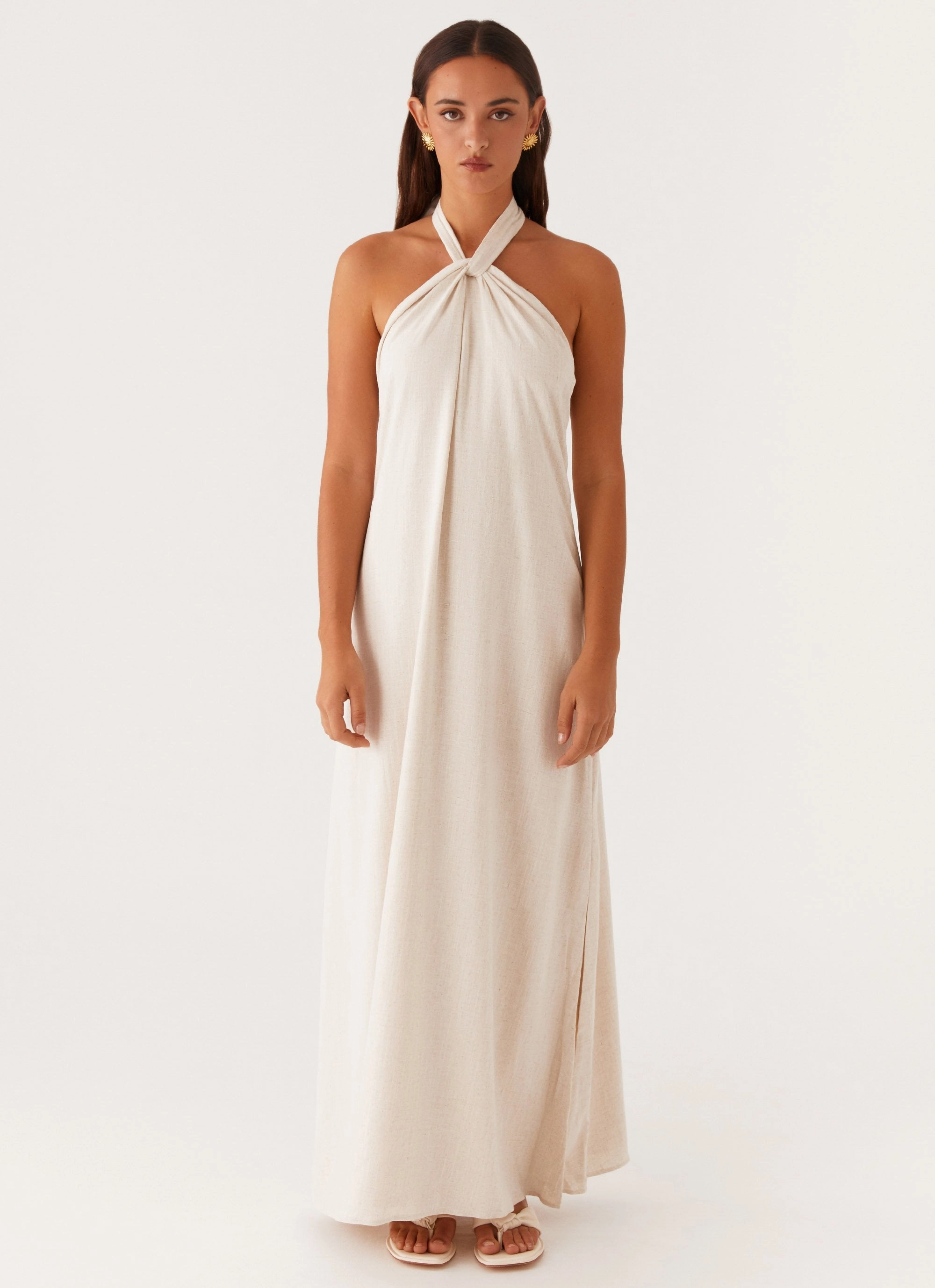Comfy Yet Stylish Golden Child Linen Maxi Dress - Oatmeal