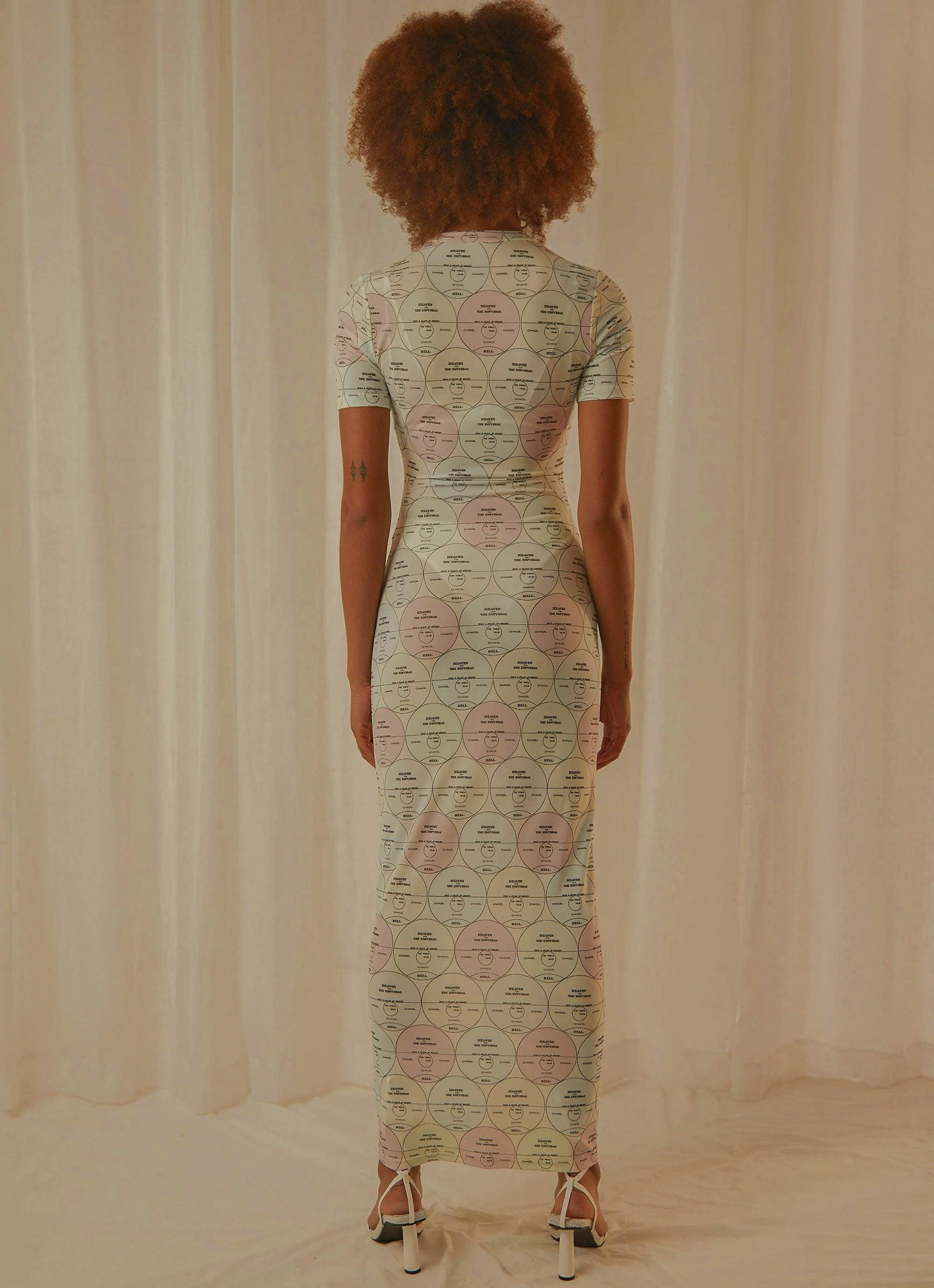 Abstract Pattern Smooth Detail Into the City Mesh Maxi Dress - Pastel Mixtape