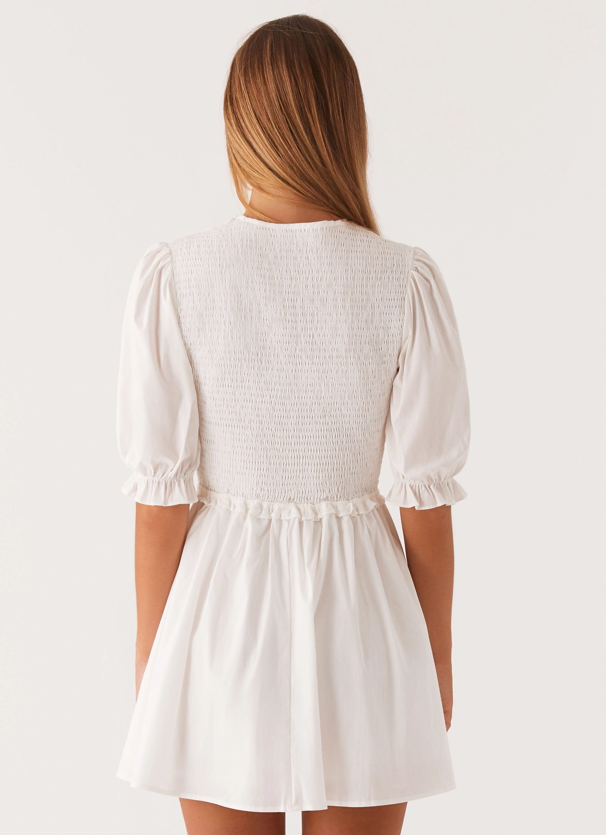 Milana Shirred Puff Sleeve Mini Dress - White Pure Motion