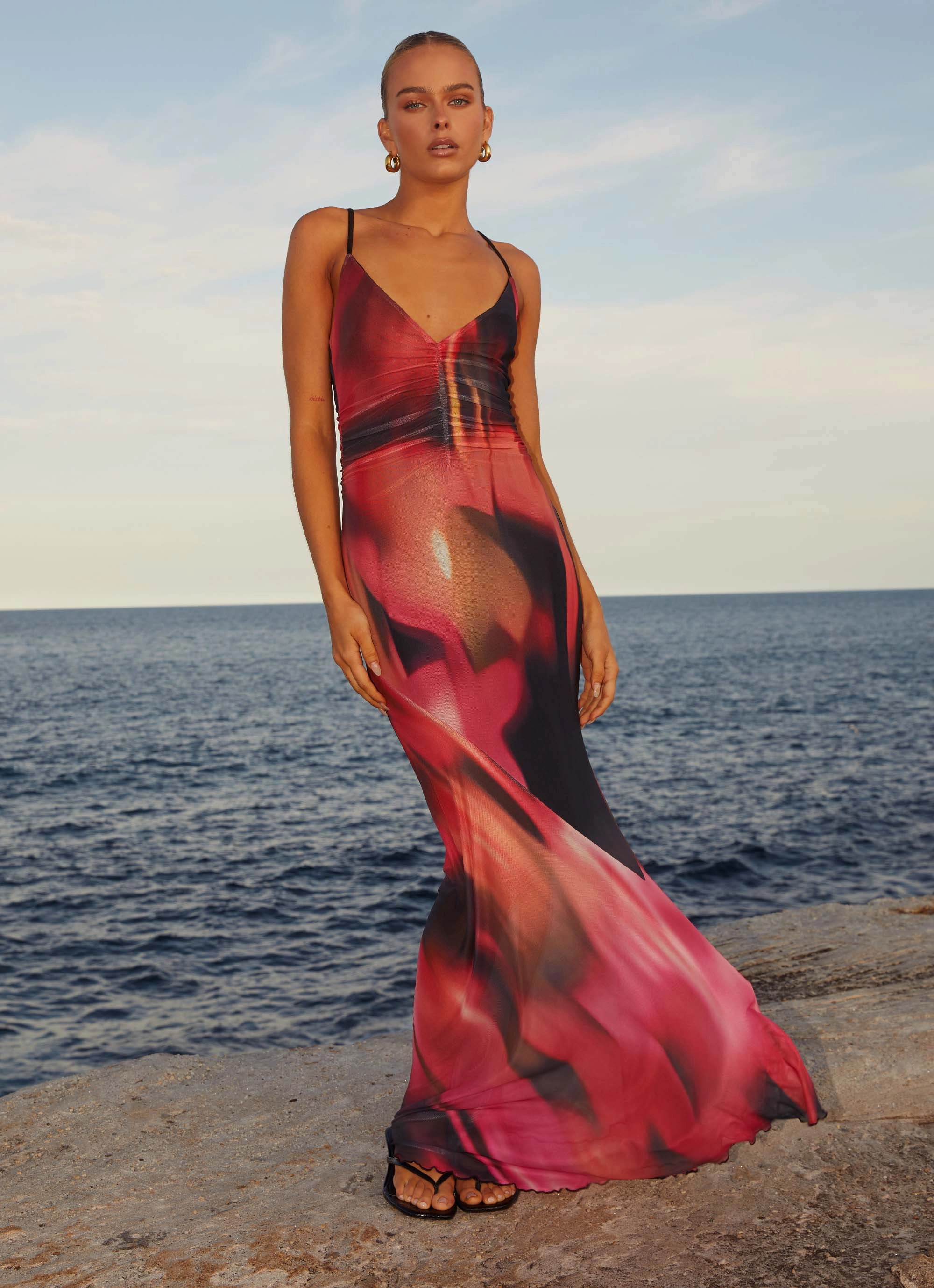 High-Neck Fresh Form Charley Maxi Dress - Pink Print