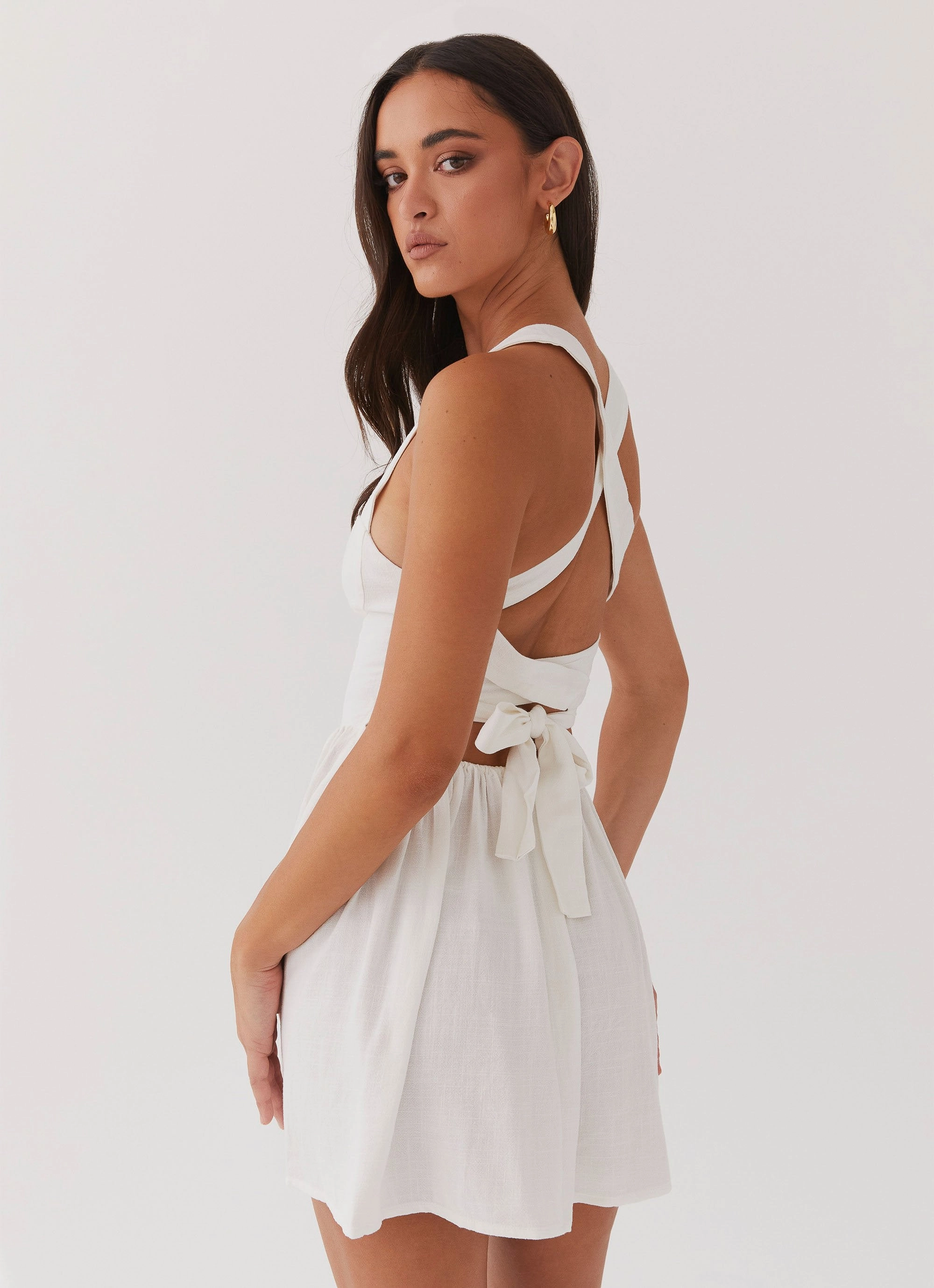 Penelope Linen Mini Dress - Ivory Comfy and Chic