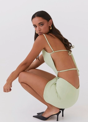 Air Layer Flattering Waist Design Fit Lindsey Cutout Mini Dress - Green Zest