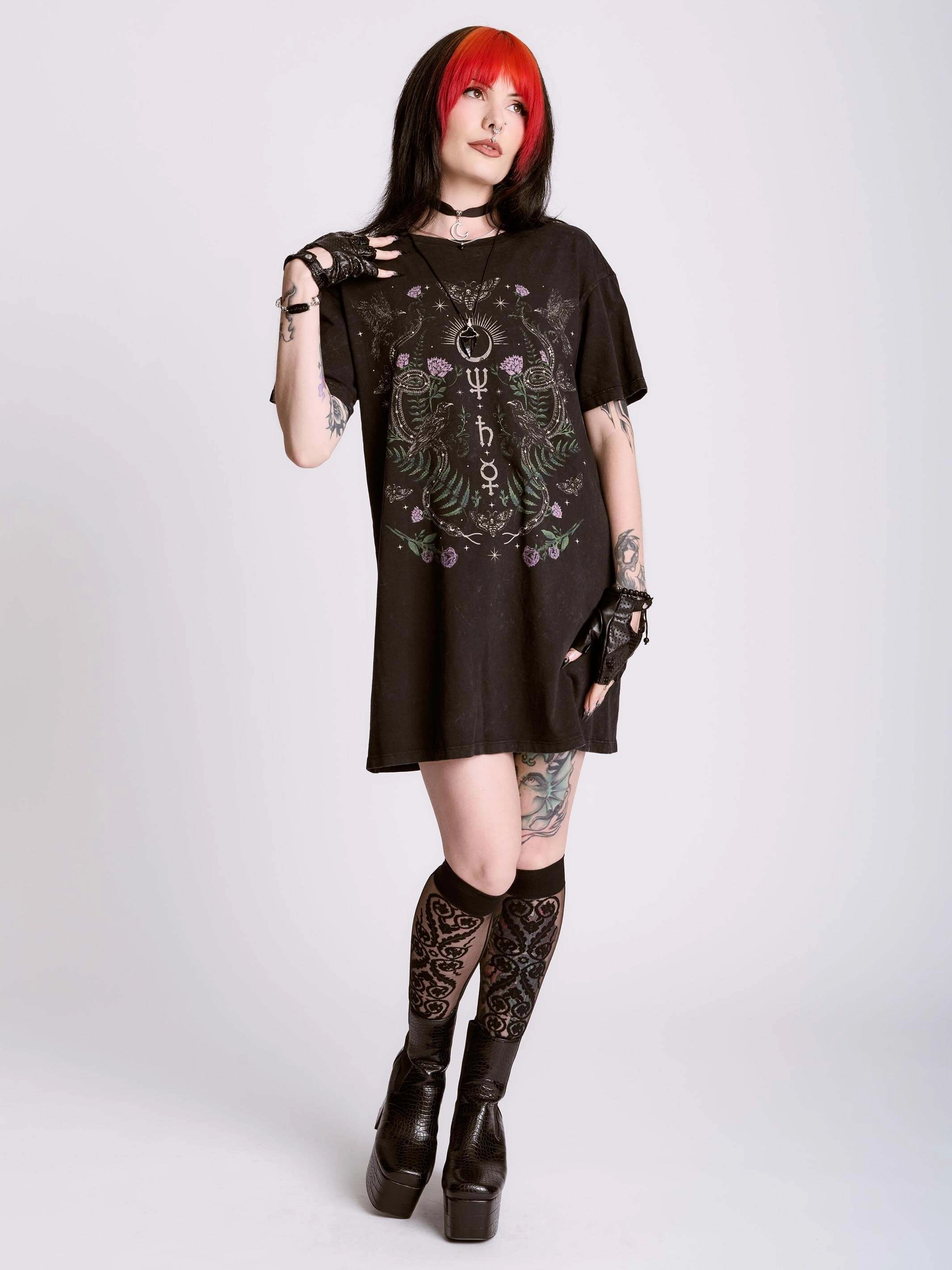 Nocturnal Garden T-shirt Dress AntiBacterialTreatment