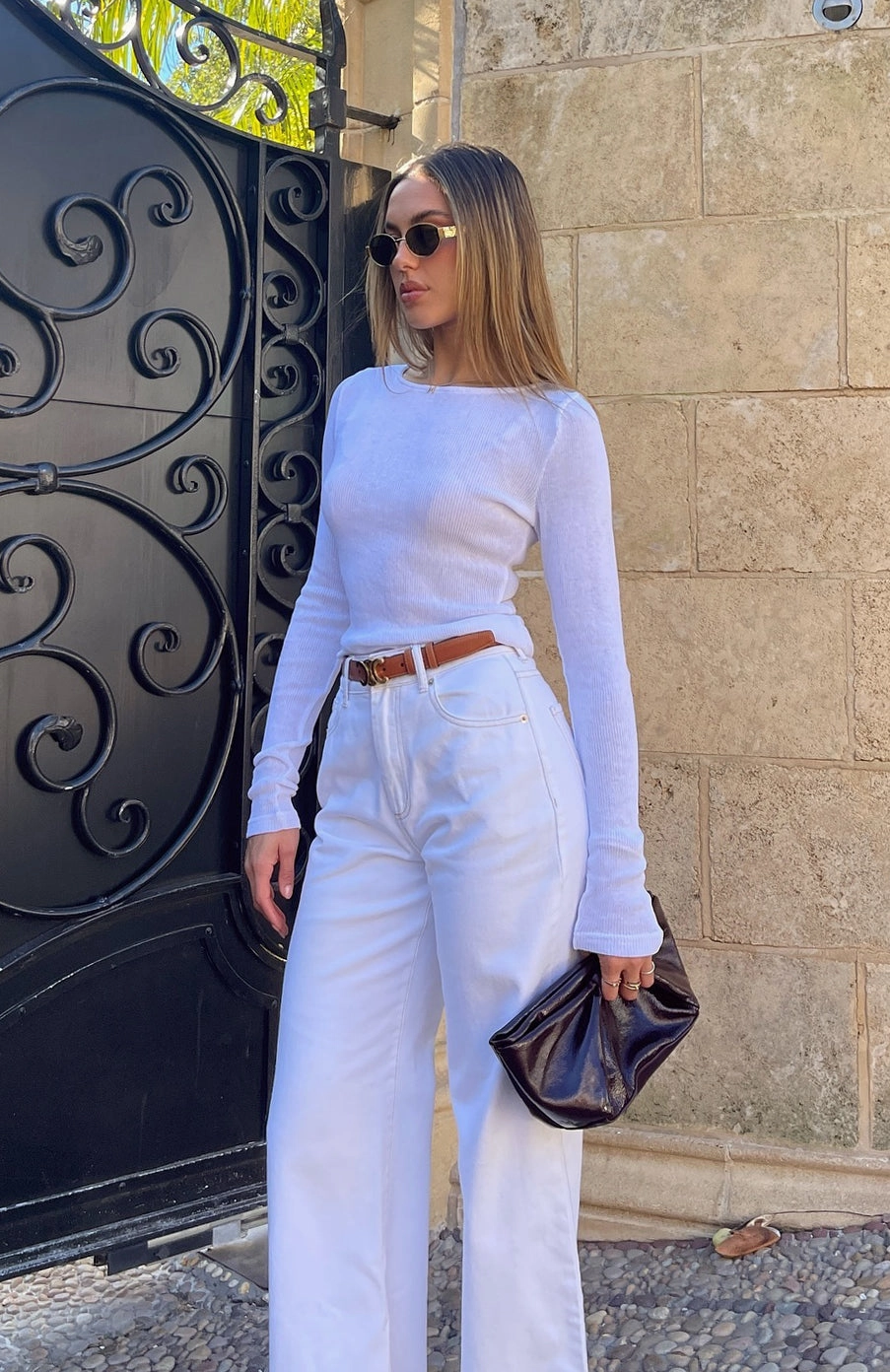 Lola High Rise Wide Leg Jeans Cream Clean Fashion