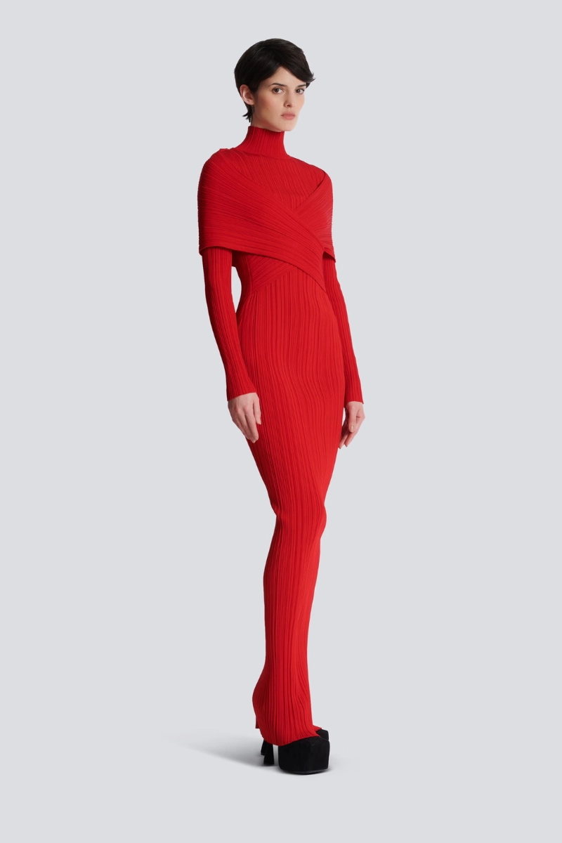 Long Pleated Knit Dress Romantic Soft Casual and Smart