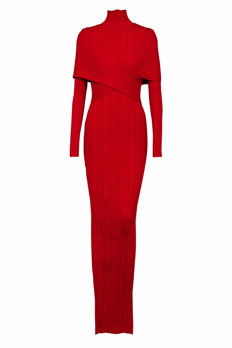 Long Pleated Knit Dress Lounge Style