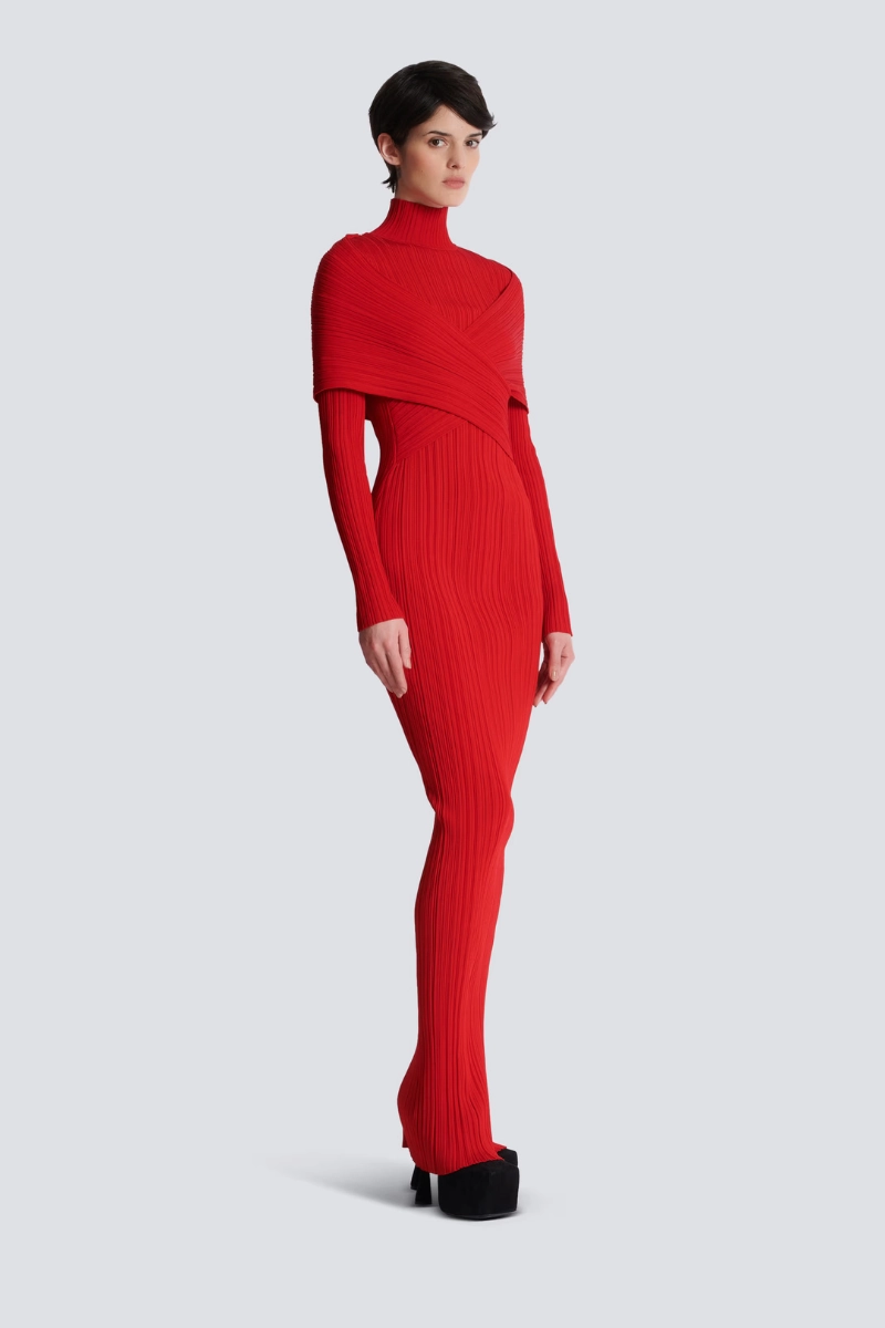 Long Pleated Knit Dress Versatile Comfort Wear Work Flex