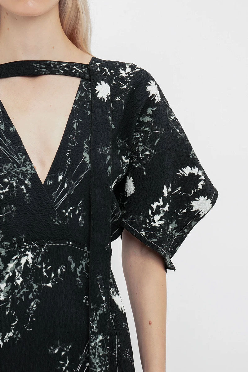 Side-Pocket Kimono Sleeve Printed Dress