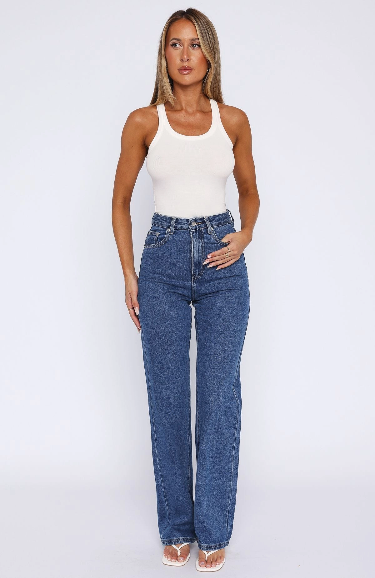 Long Way To Go High Rise Straight Leg Jeans Cobalt Blue Wash Quick Dry Fabric