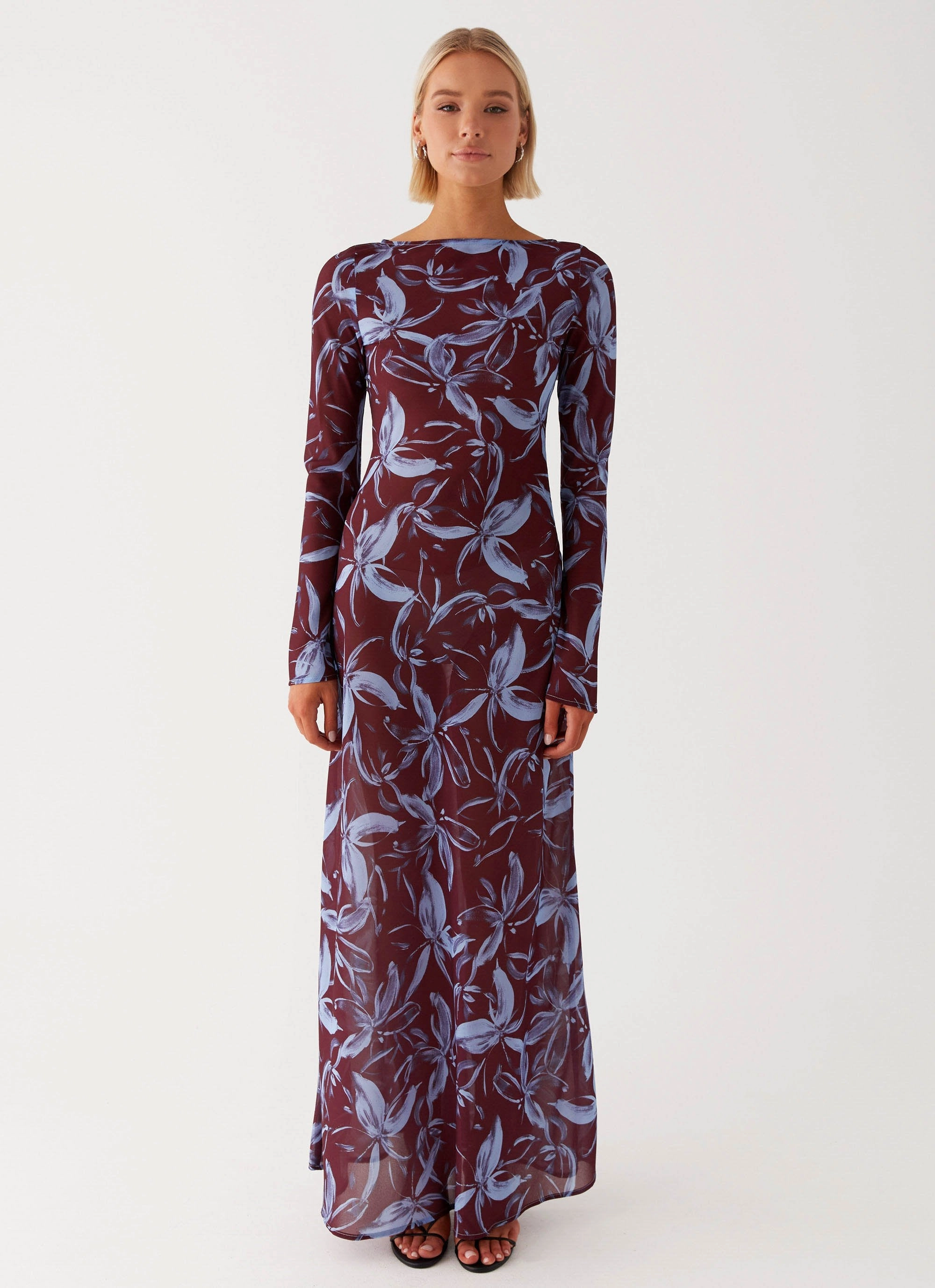 Ruffle Hem Everyday Ready Lorde Maxi Dress - Brown Purple Floral