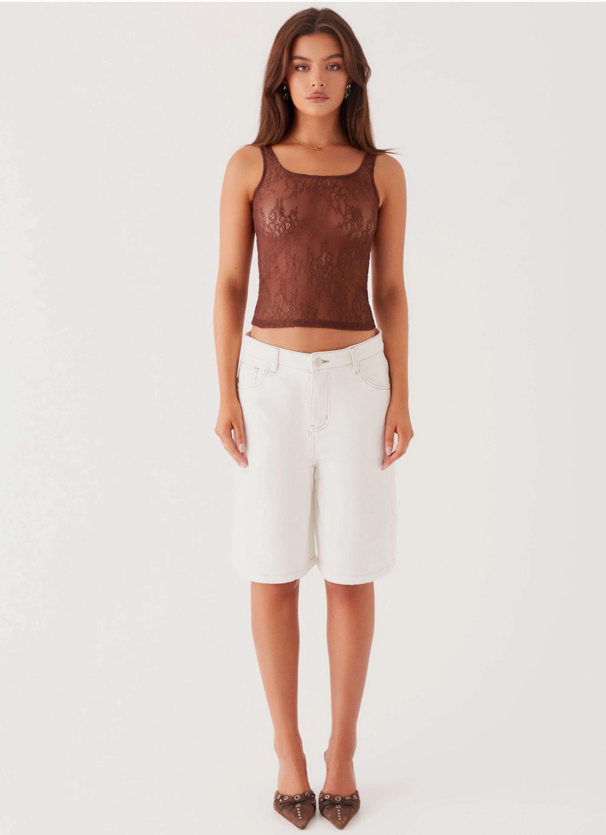 Flexible Waistline Lottie Low Rise Jorts - White