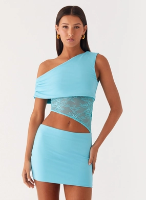 Love Motion Mini Dress - Aqua Blue Mesh Soft Fall Piece