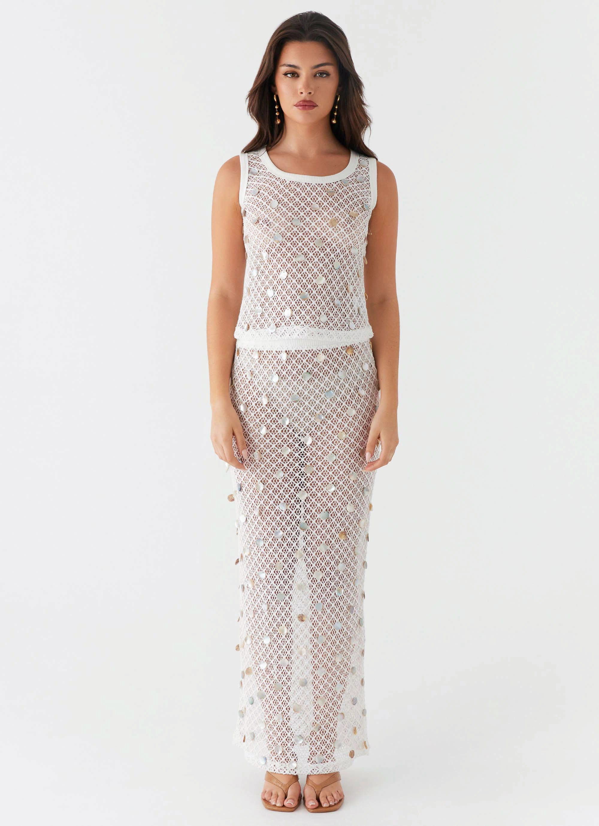 Everyday Vibe Casual Moments Lovina Shell Knit Maxi Skirt - White