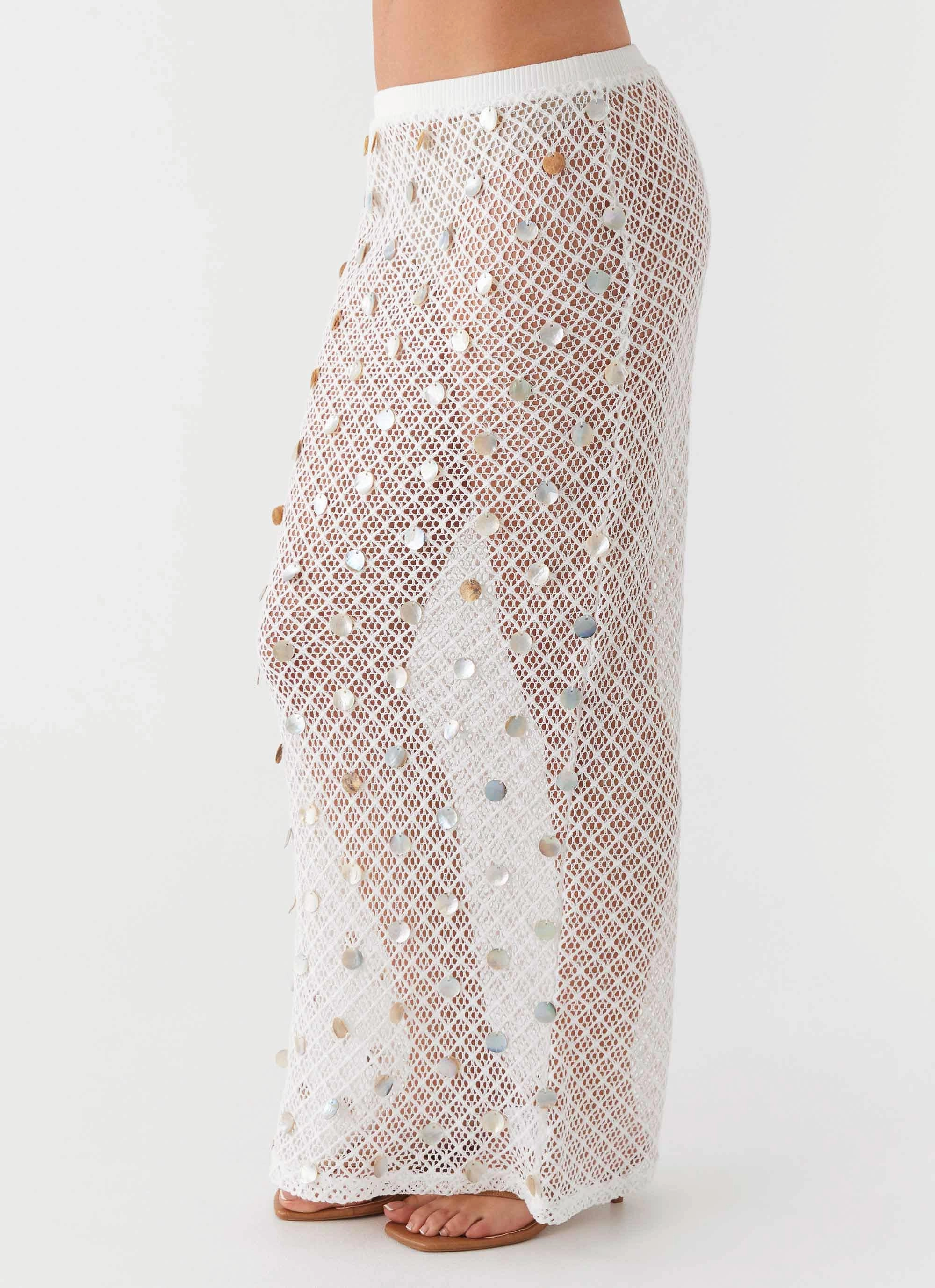 Lovina Shell Knit Maxi Skirt - White Everyday Essential Natural Look