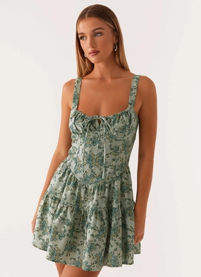 Lucie Linen Mini Dress - Cloud Nine Floral Soft Stretch Versatile sundress