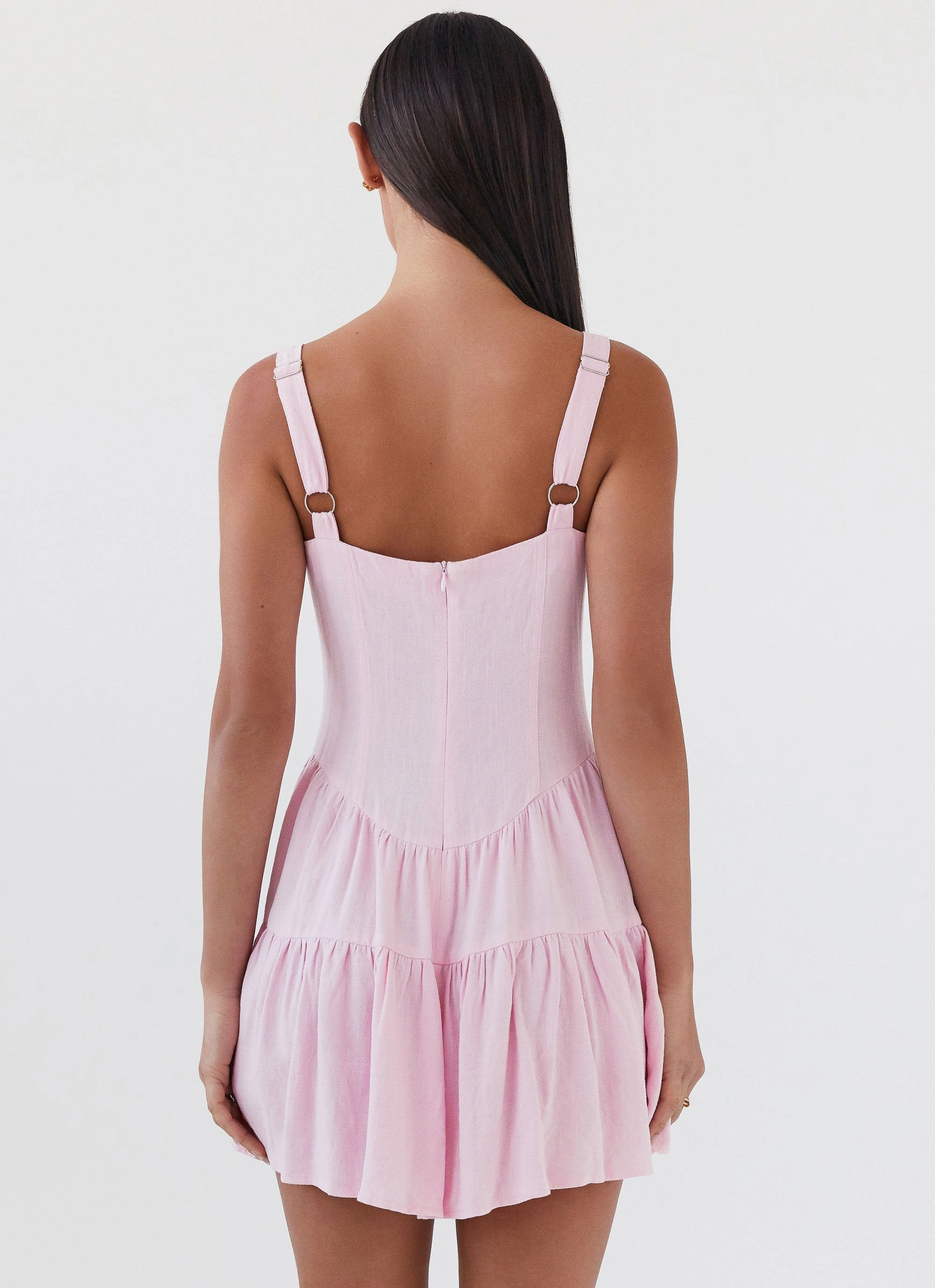 Adjustable Straps Lux Look Lucie Linen Mini Dress - Pink