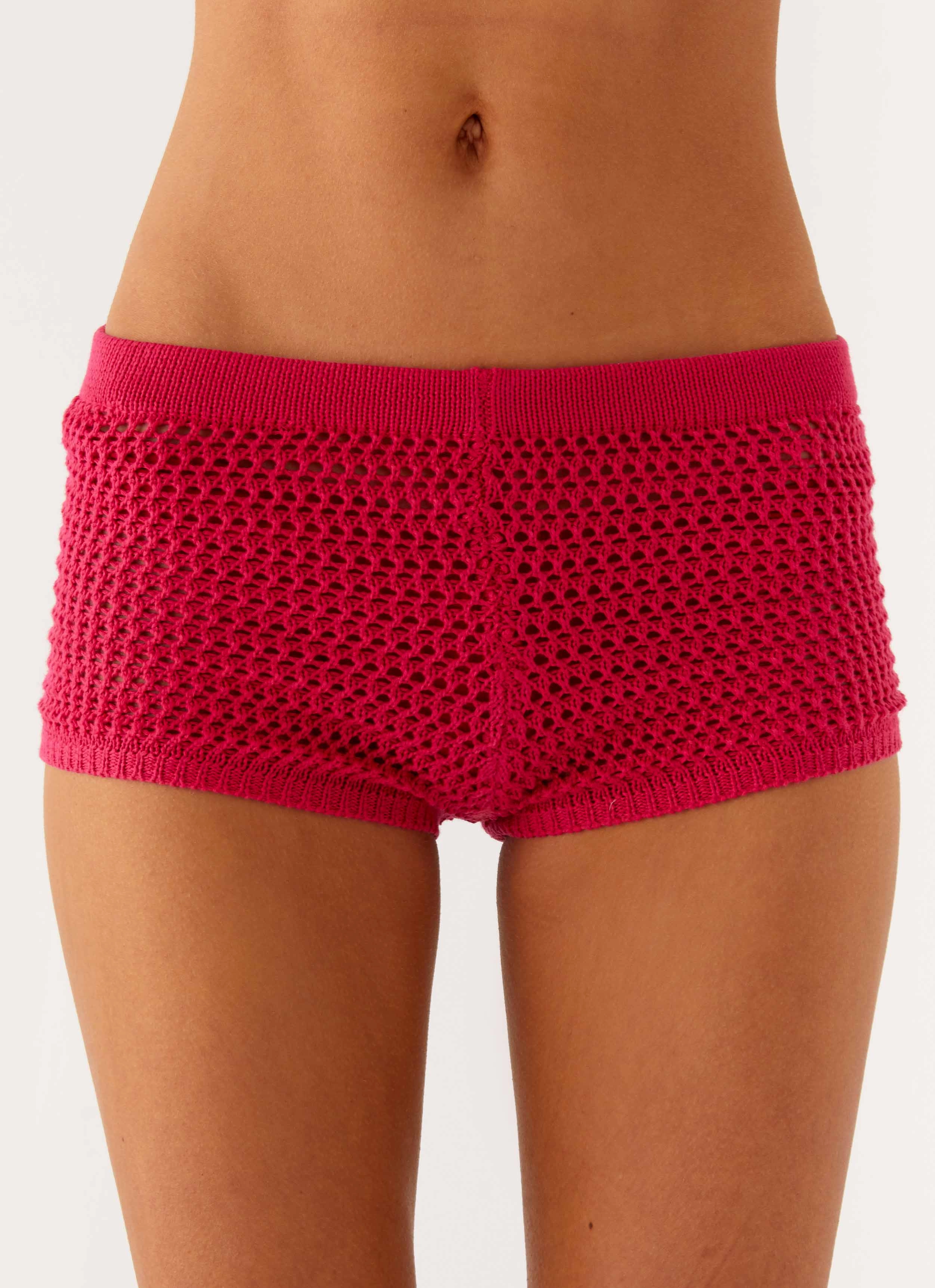 Roomy Waist Lukella Crochet Mini Short - Hot Pink
