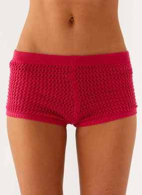 Roomy Waist Lukella Crochet Mini Short - Hot Pink
