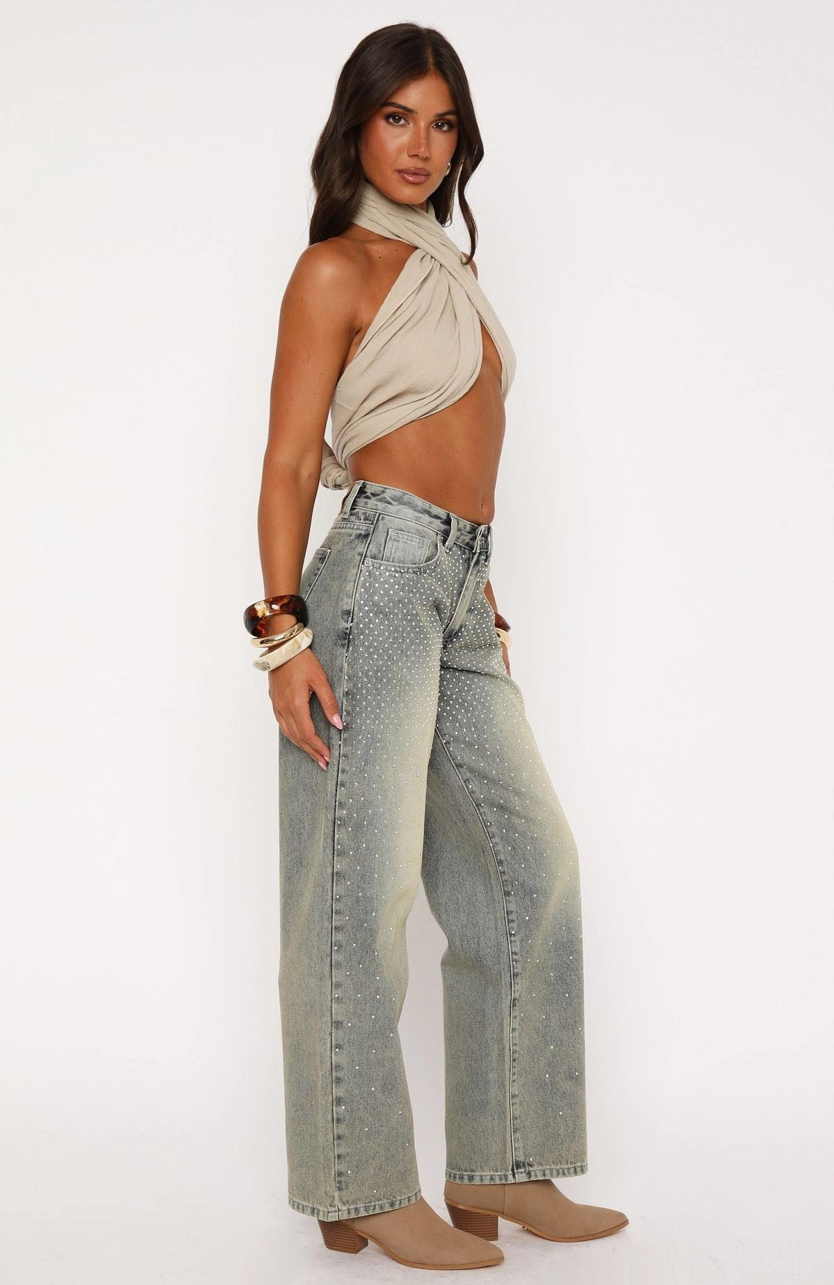 Luna Low Rise Wide Leg Jeans Sand Relaxed Style Lightweight Durable Smart Utility