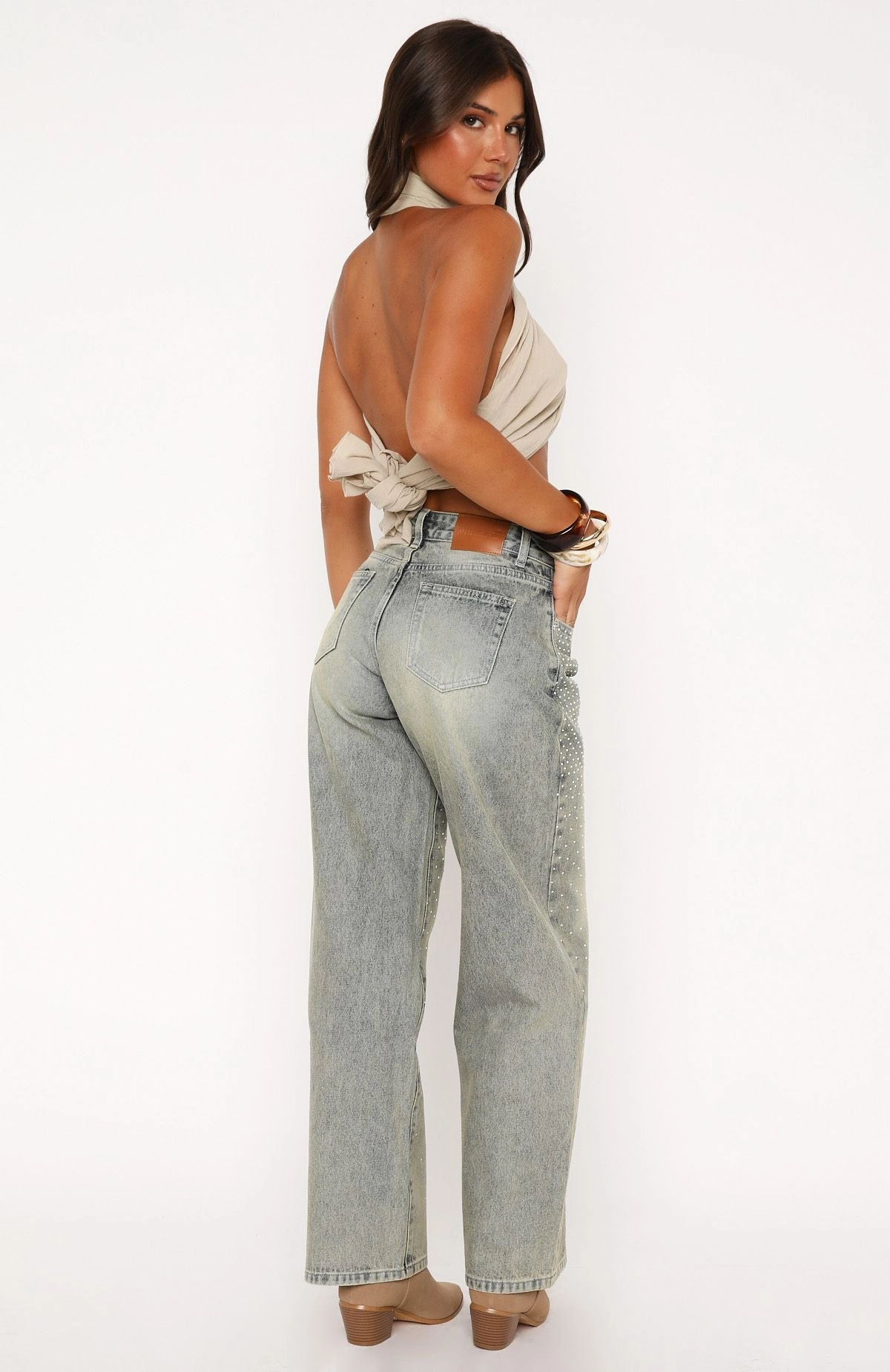 Neutral Look Luna Low Rise Wide Leg Jeans Sand