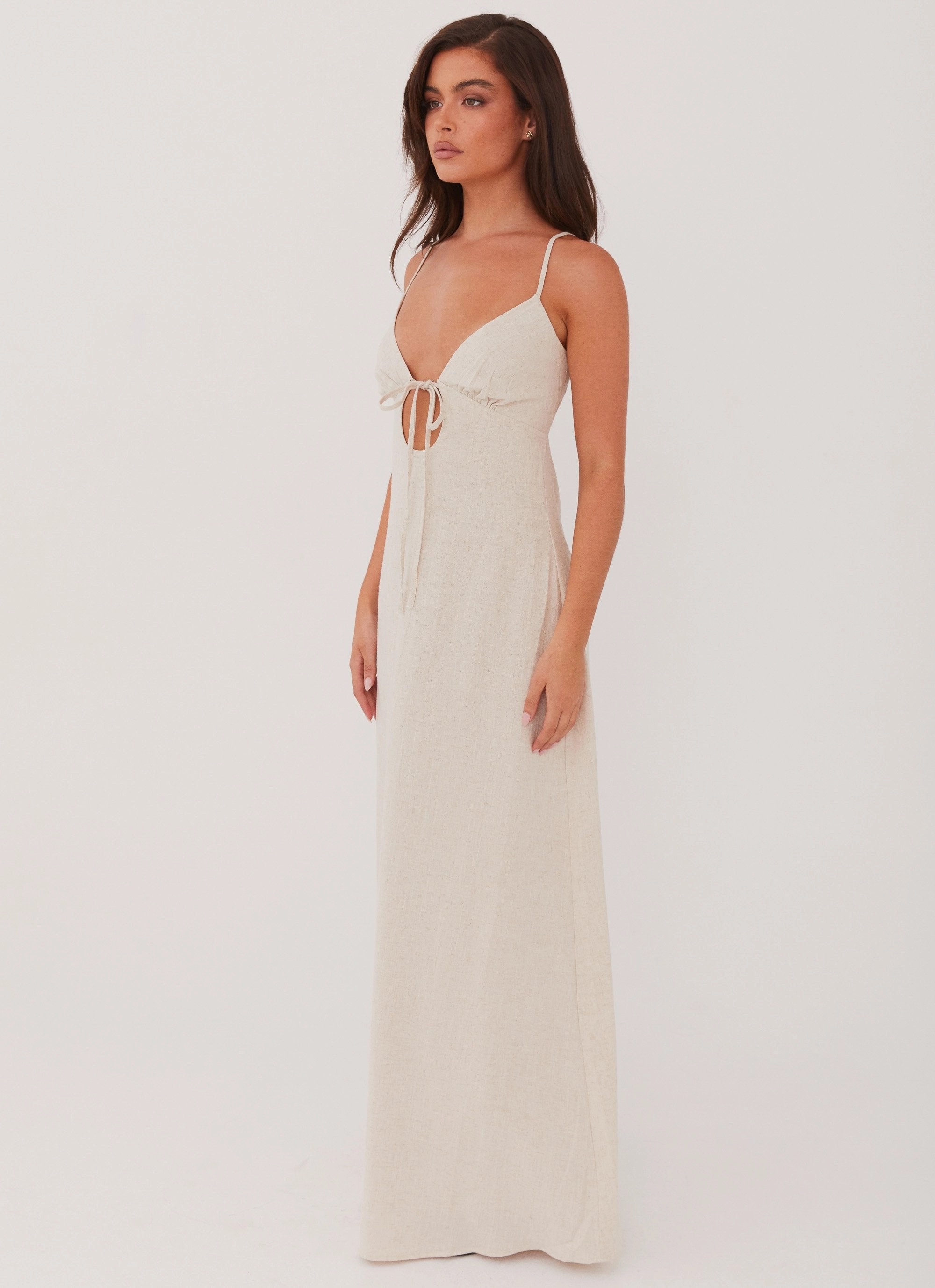 Flora Linen Maxi Dress - Oatmeal Comfortable Wear Chill Comfort