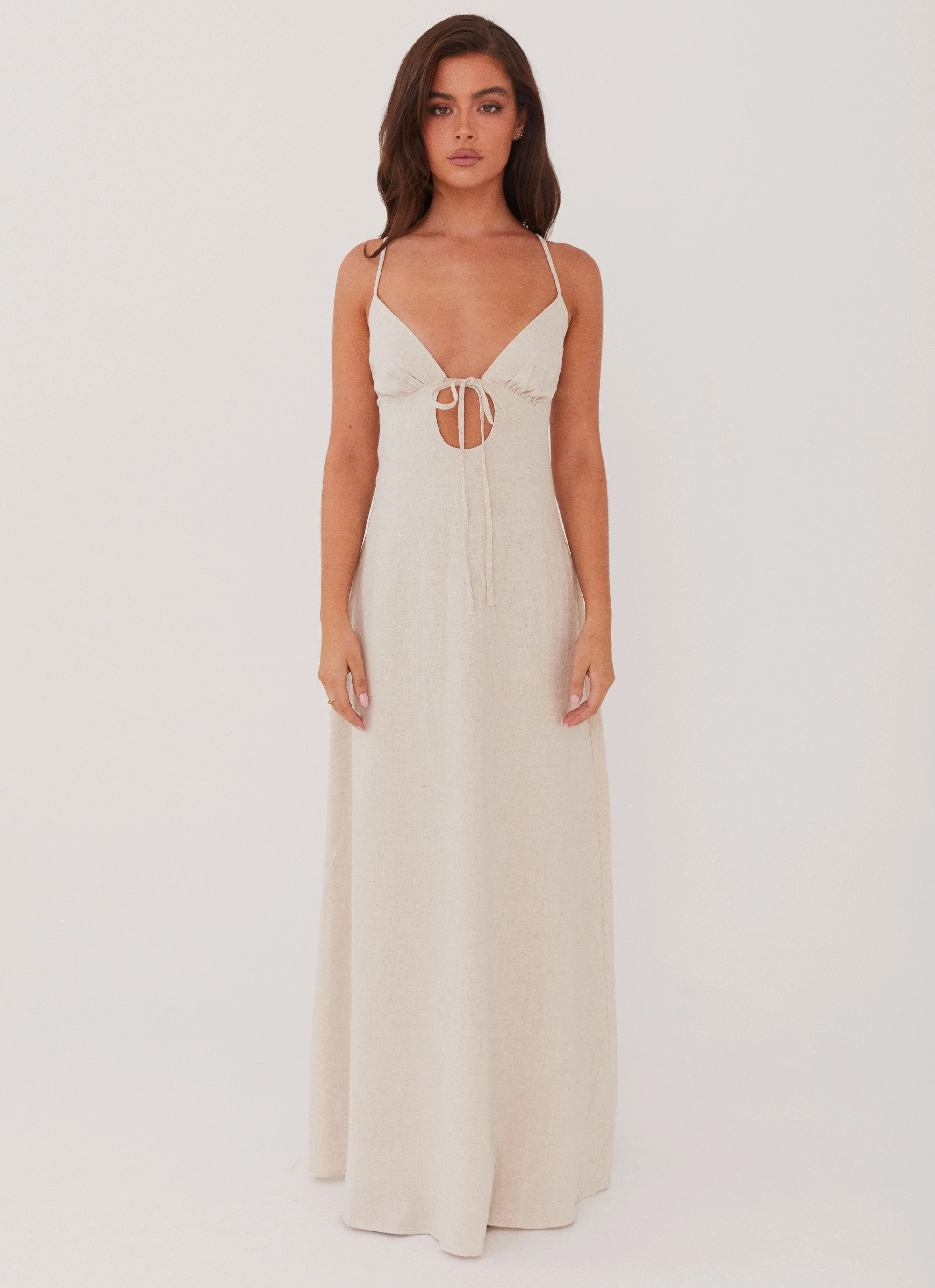 Farm Scene Flora Linen Maxi Dress - Oatmeal