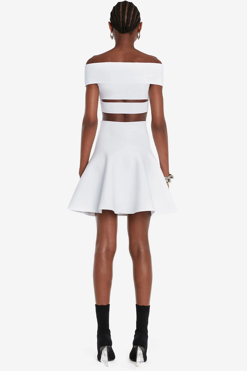 All Fitwear Mesh Soft Off-The-Shoulder Slashed Mini Dress